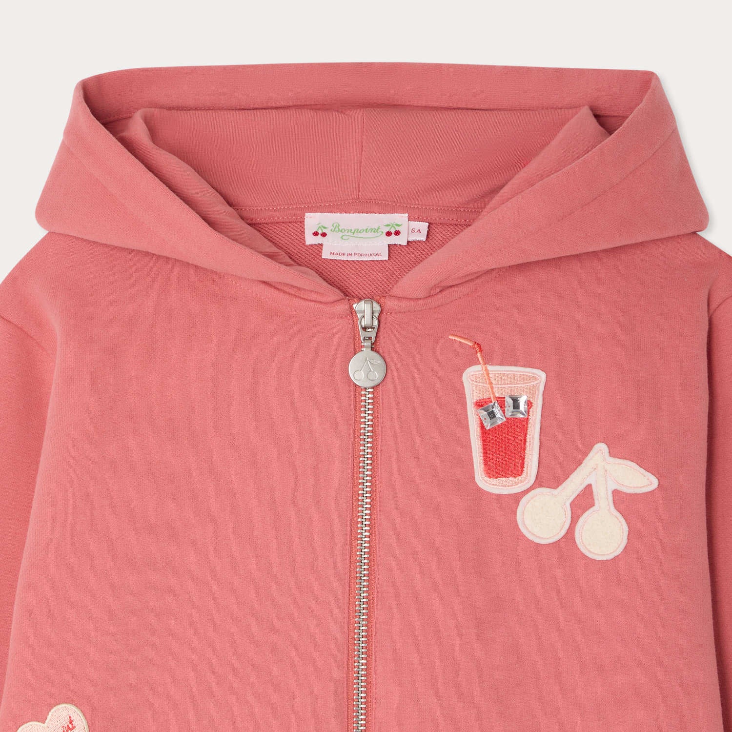 Bonpoint-Talent cherry embroidered hoodie in organic cotton