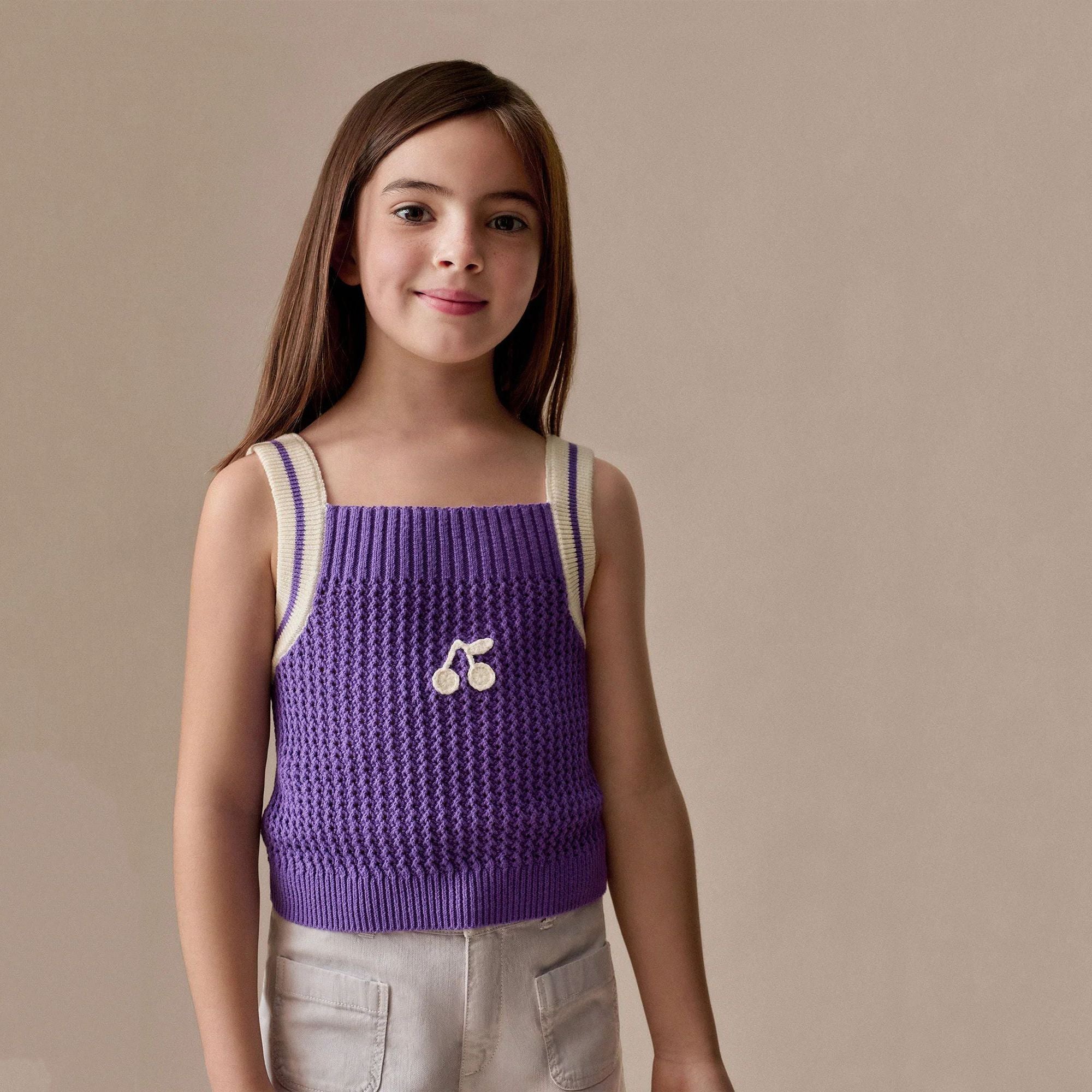 Bonpoint-Lily hand-embroidered tank top purple stripes