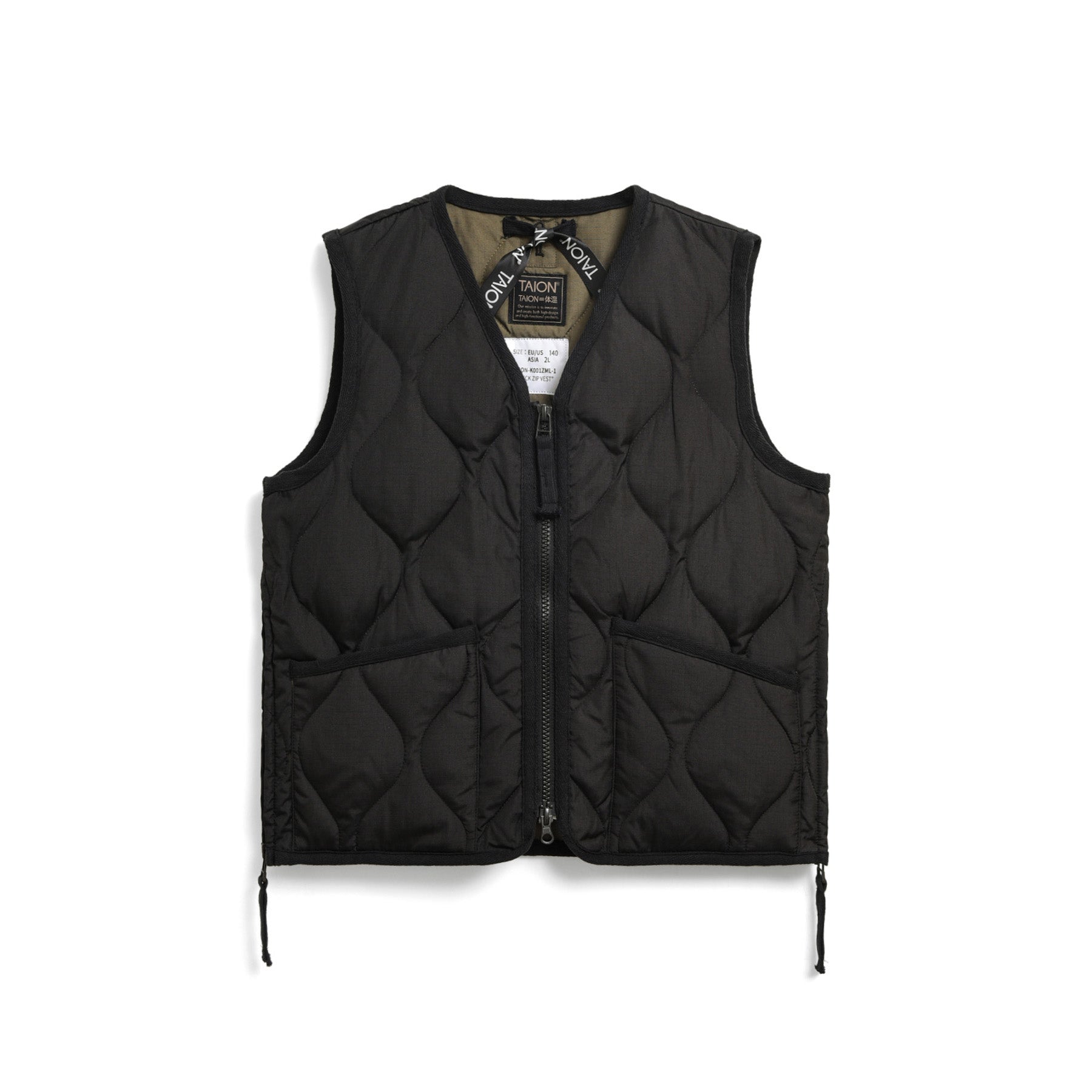 Taion-Kids Military Zip V Neck Down Vest Black