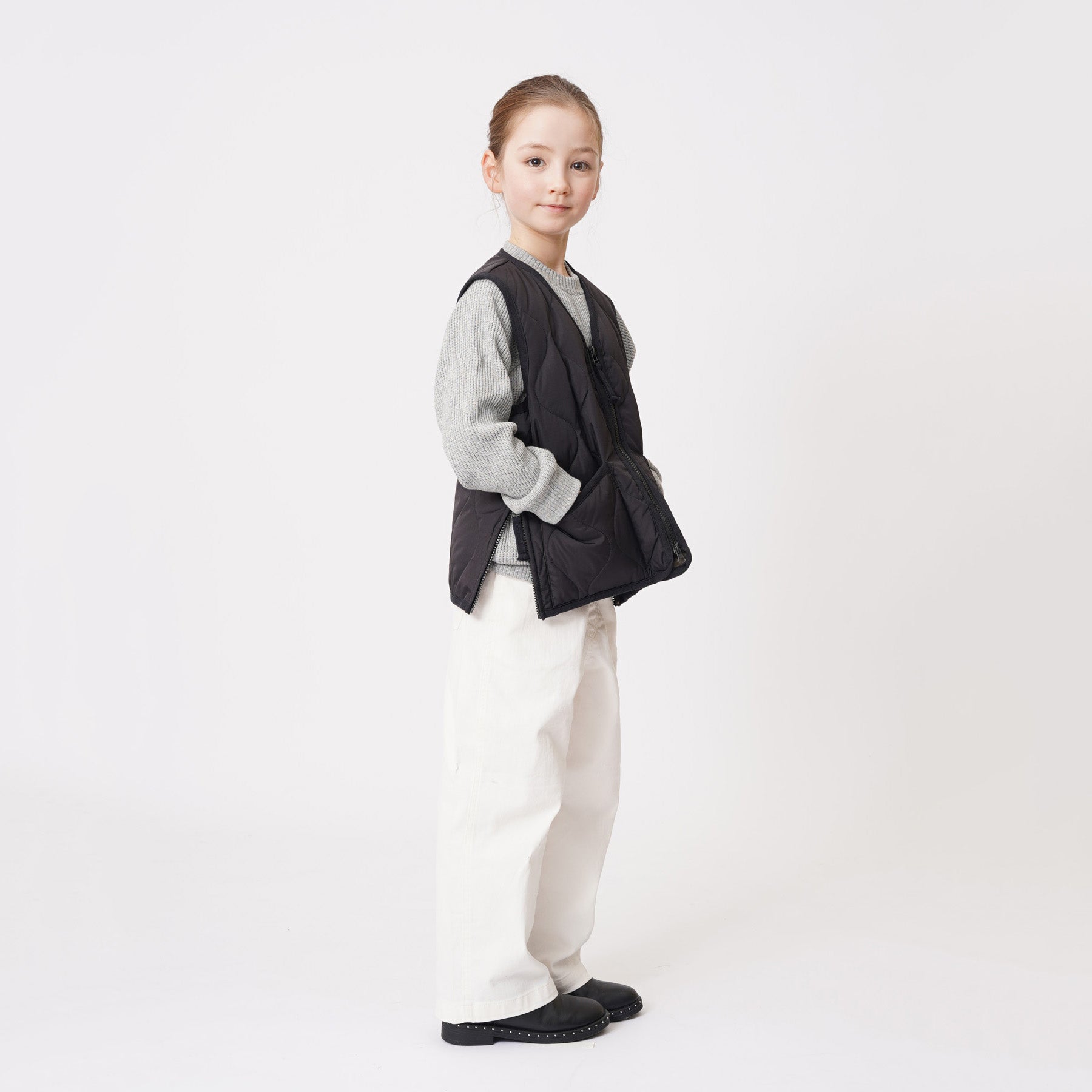 Taion-Kids Military Zip V Neck Down Vest Black