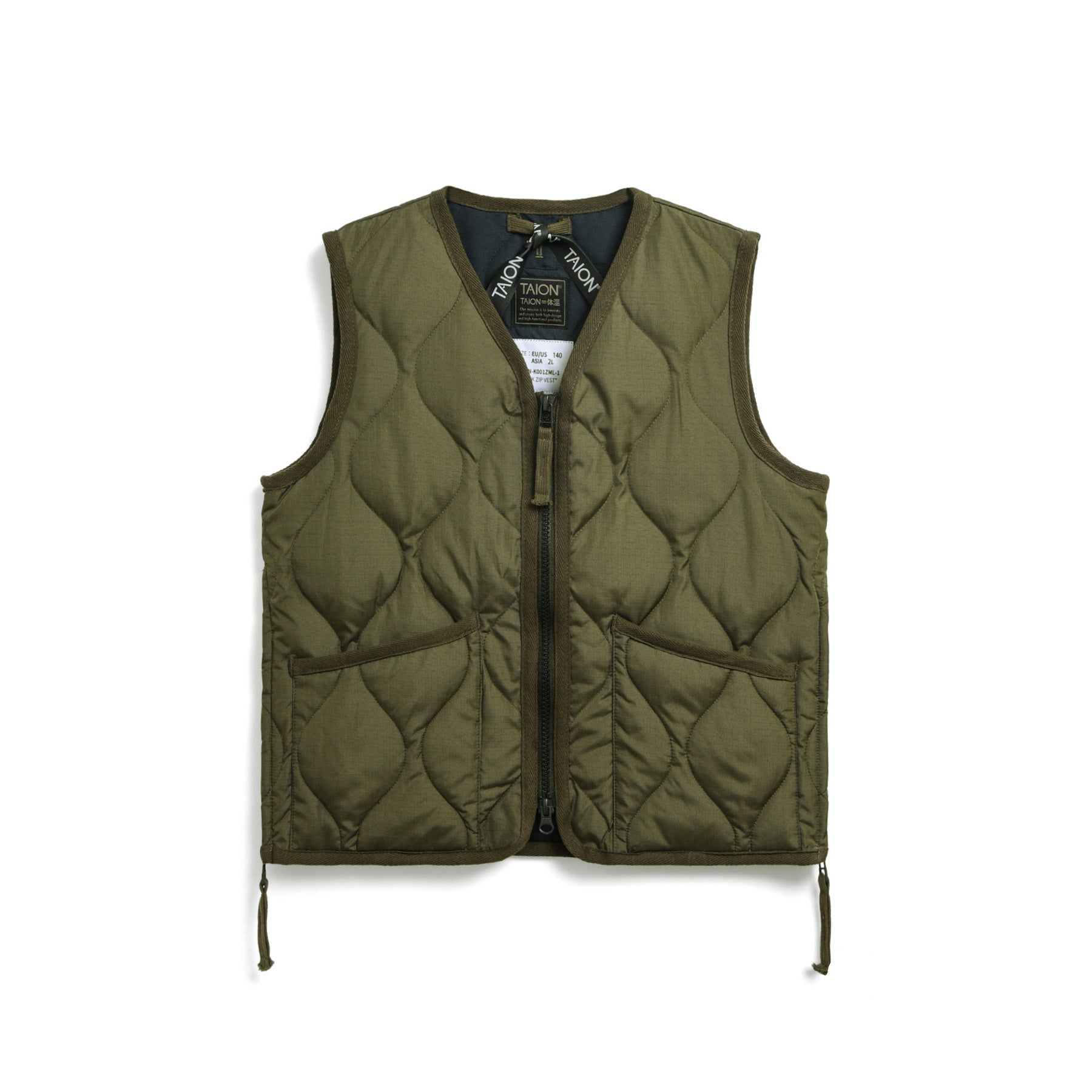 Taion-Kids Military Zip V Neck Down Vest Dark Olive