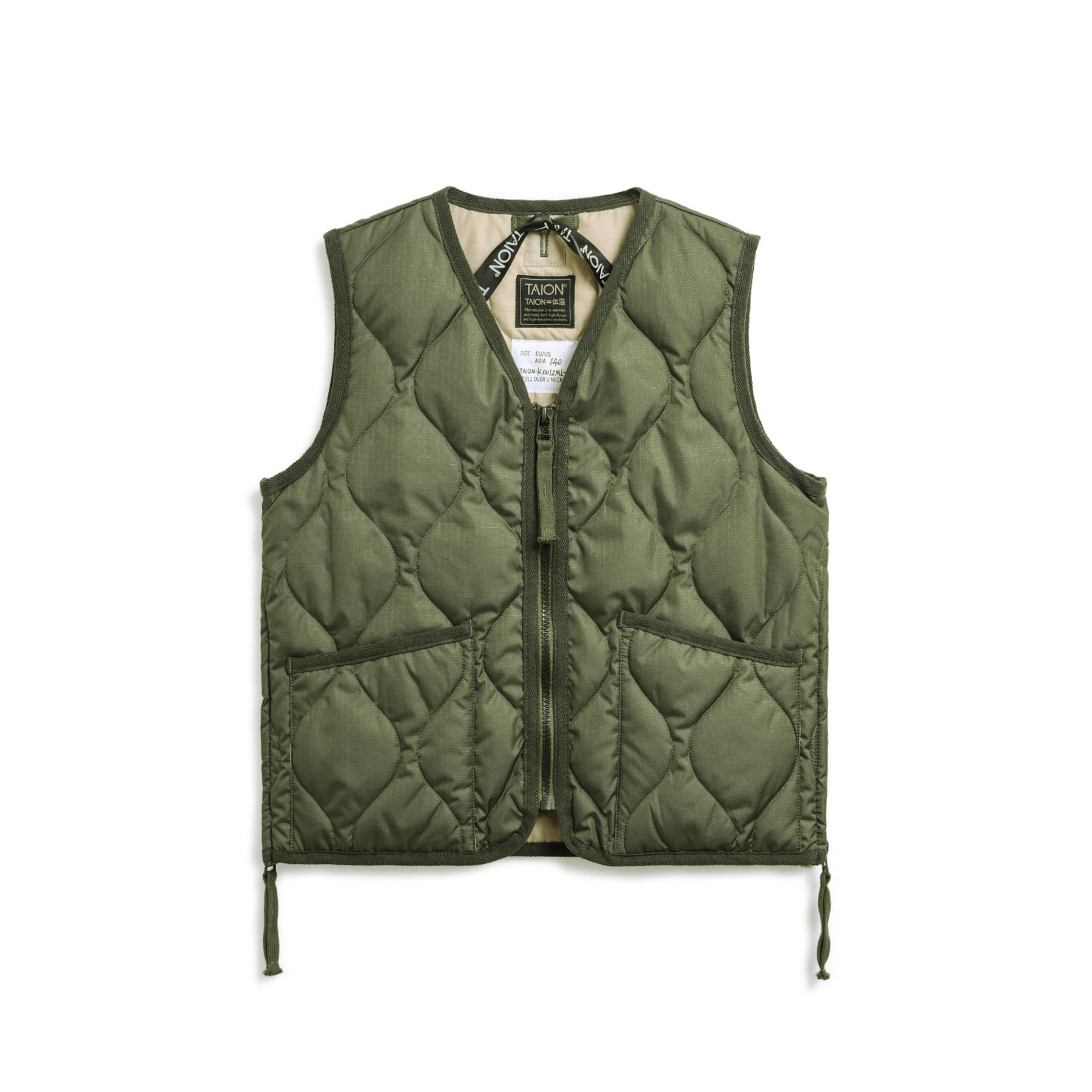Taion-Kids Military Zip V Neck Down Vest Olive