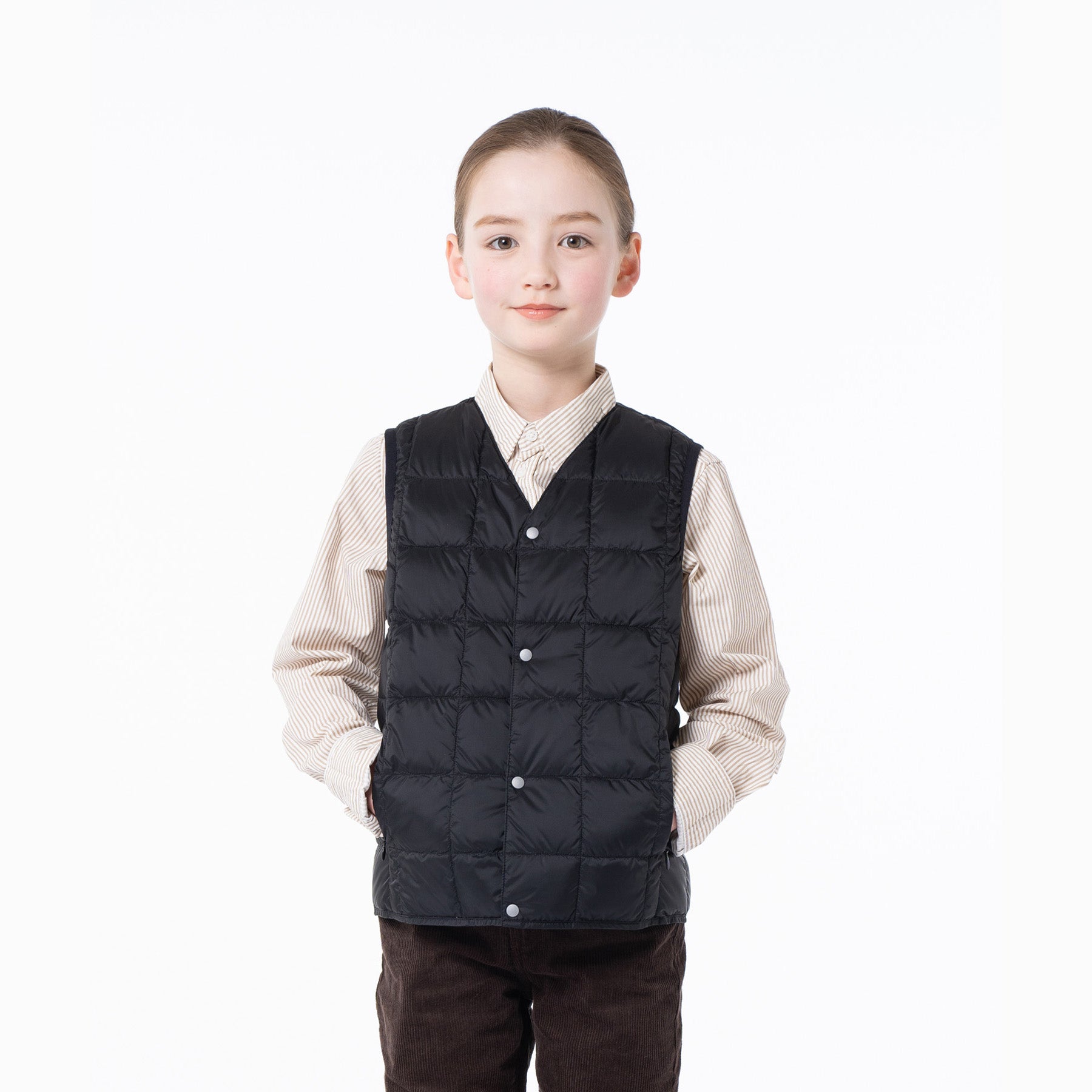 Taion-Kids V Neck Button Down Vest Black