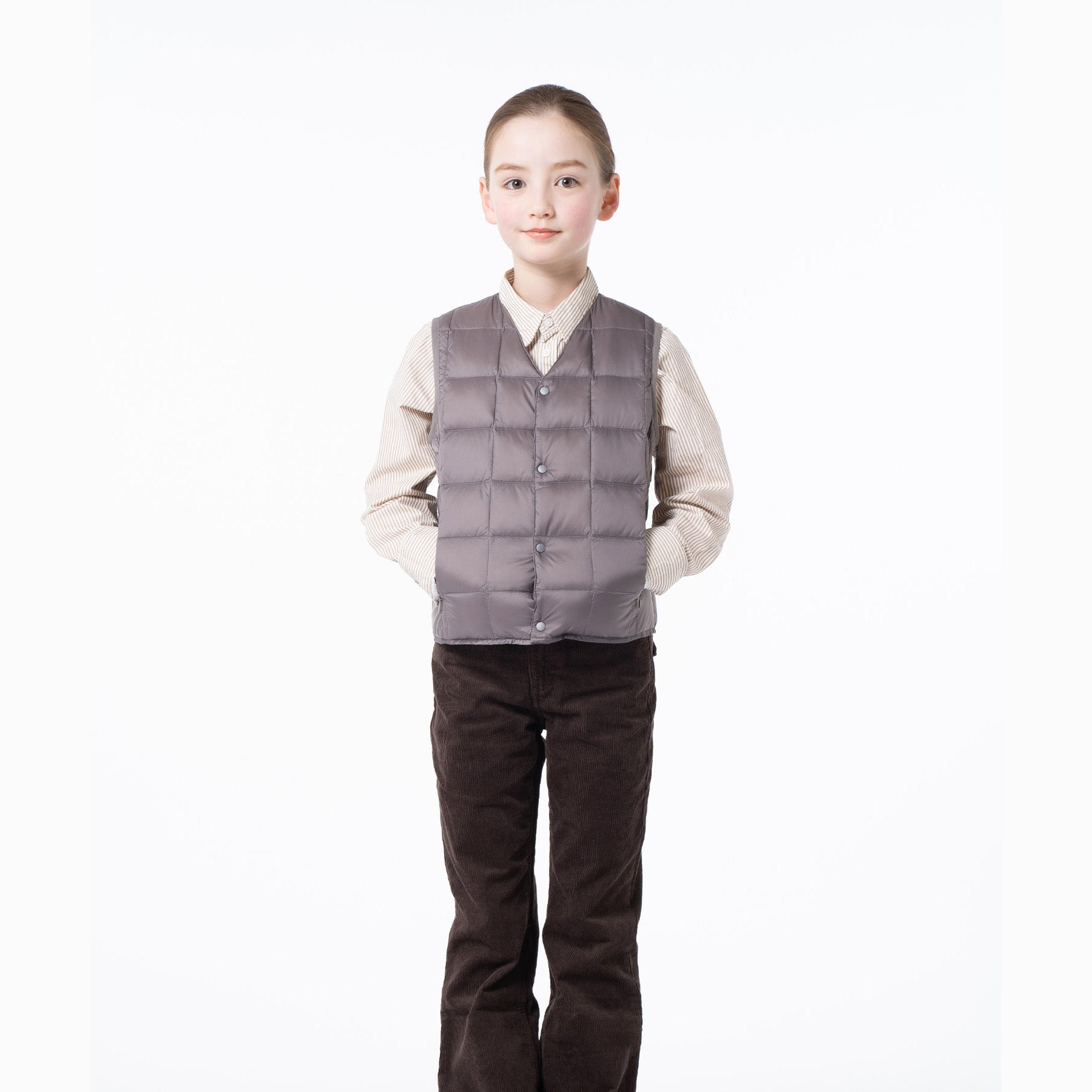Taion-Kids V Neck Button Down Vest Gray