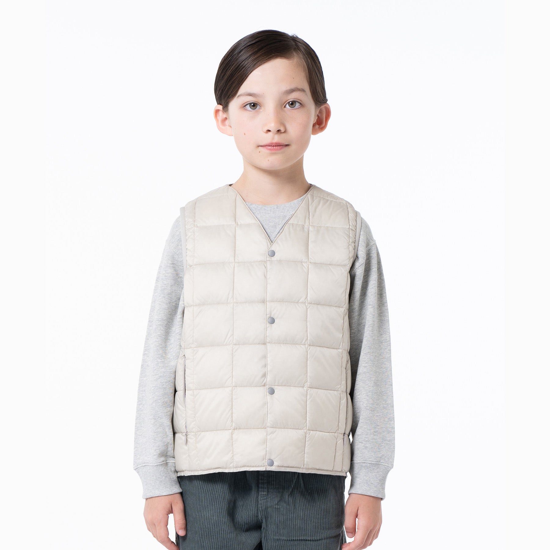 Taion-Kids V Neck Button Down Vest Icegray