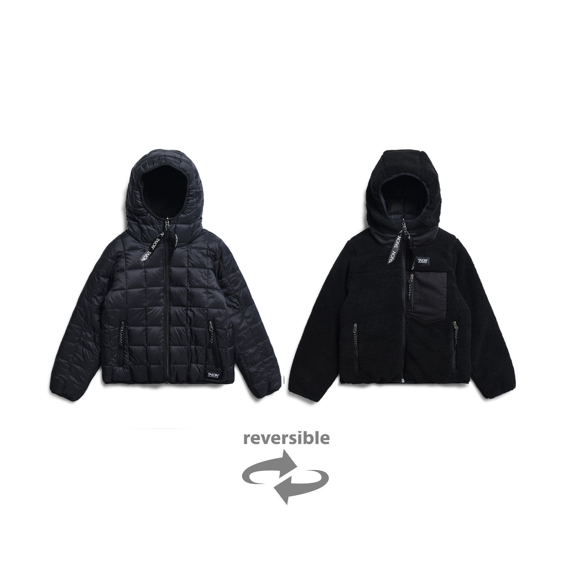 Taion-Kids Reversible "Down×Boa" Hood Jacket Black×Black