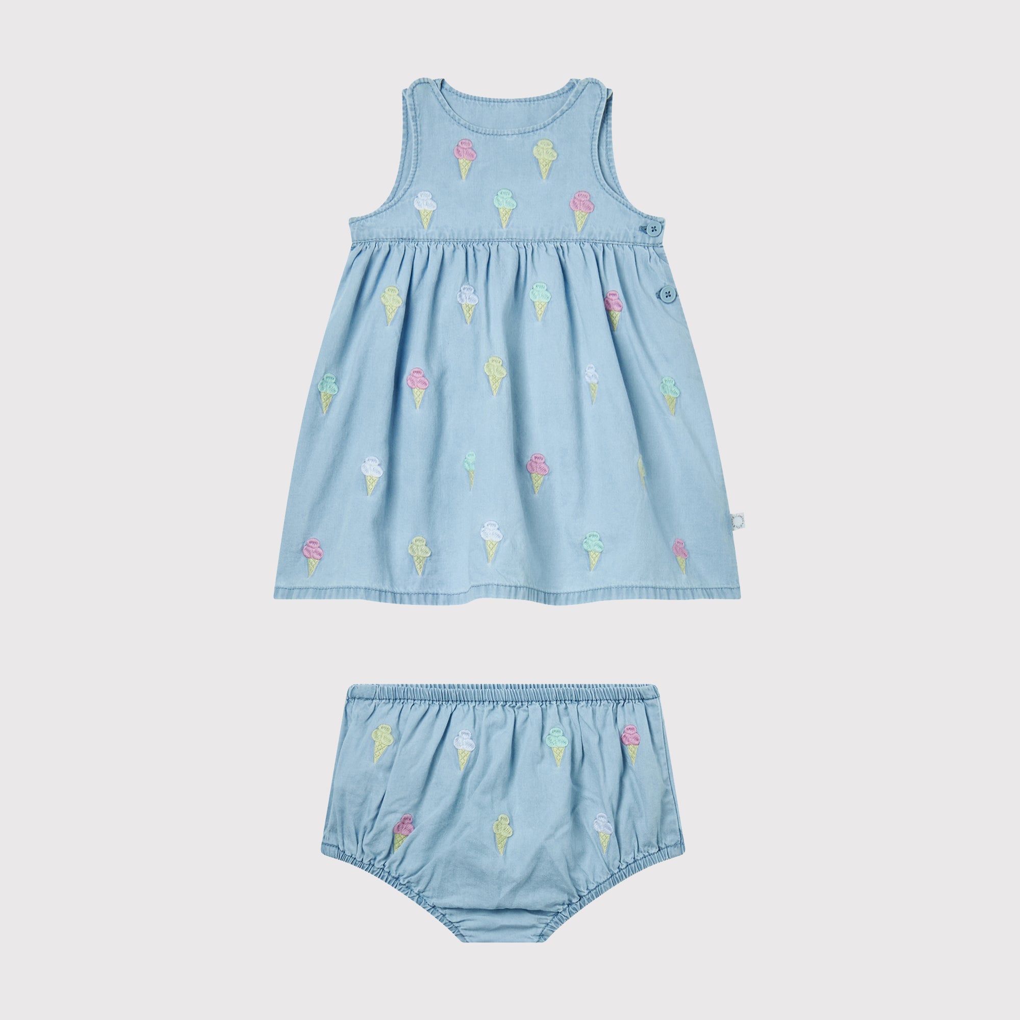 Stella Mccartney Kids-BABY GIRL CHAMBRAY DRESS WITH ICE CREAM EMBRO(2 Pack)