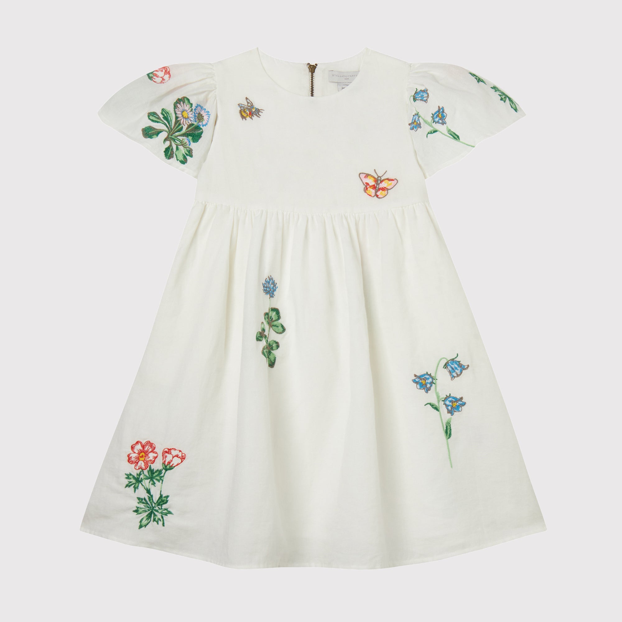 Stella Mccartney Kids-GIRL SS COTTON LINEN DRESS WITH FLOWERS EMBRO