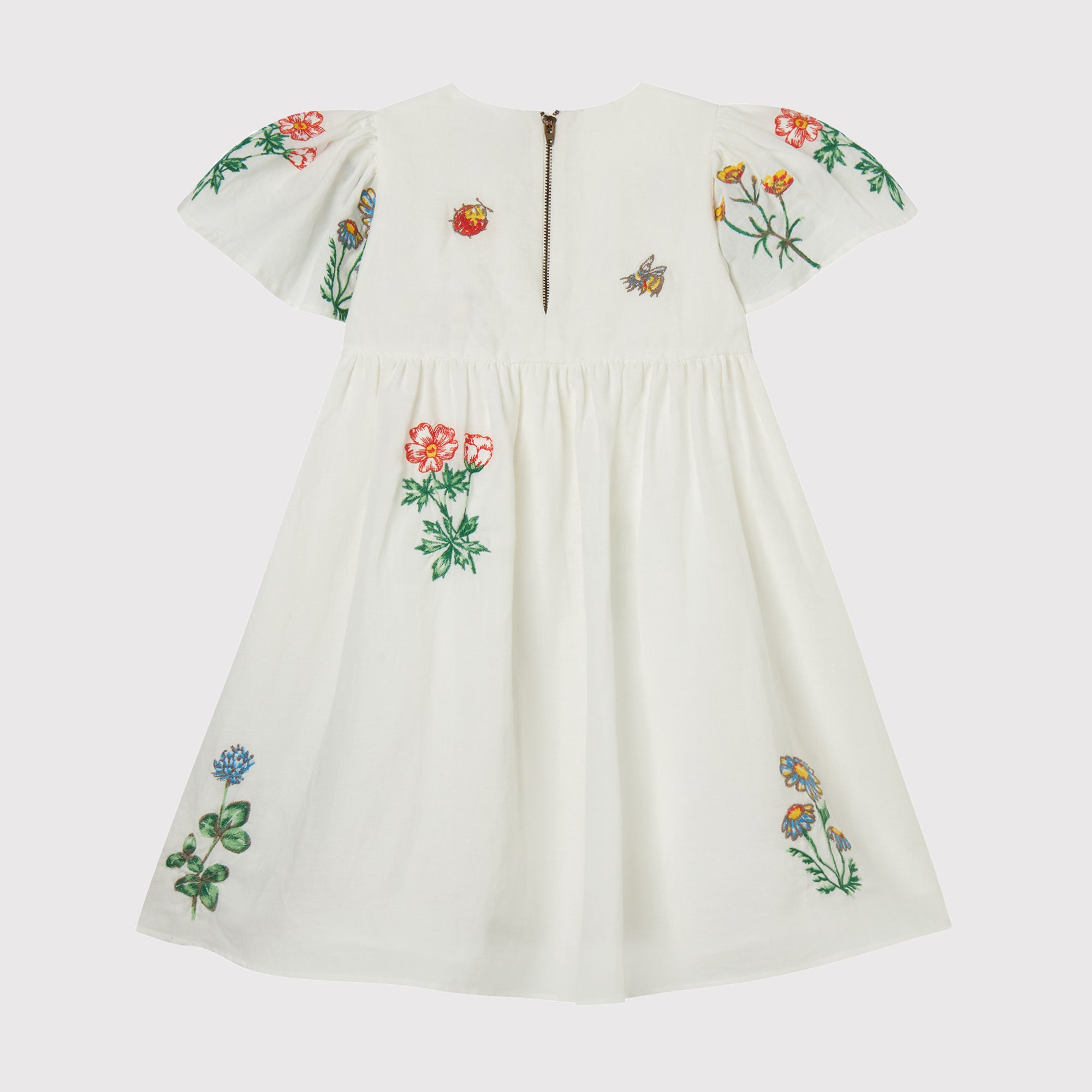 Stella Mccartney Kids-GIRL SS COTTON LINEN DRESS WITH FLOWERS EMBRO