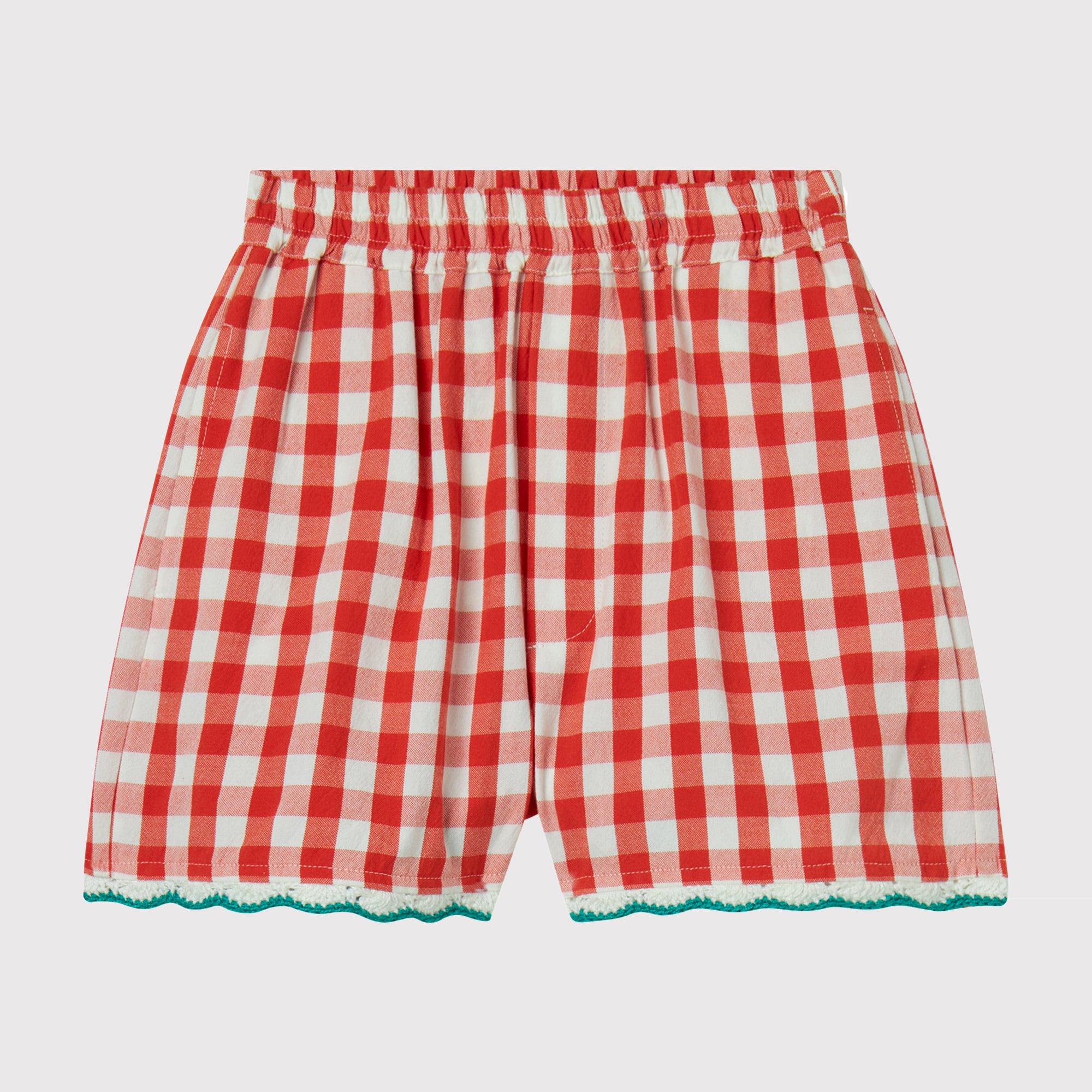 Stella Mccartney Kids-GIRL CHECK SHORTS WITH CROCHET STRAWBERRIES DETAILS