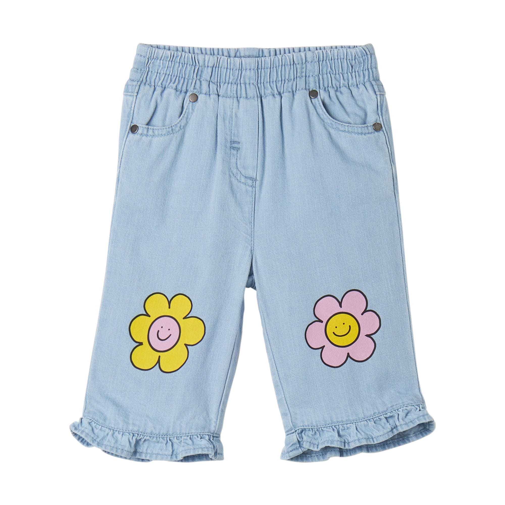 Stella McCartney Kids-Baby Girl Denim Pants With Flowers Print Blue