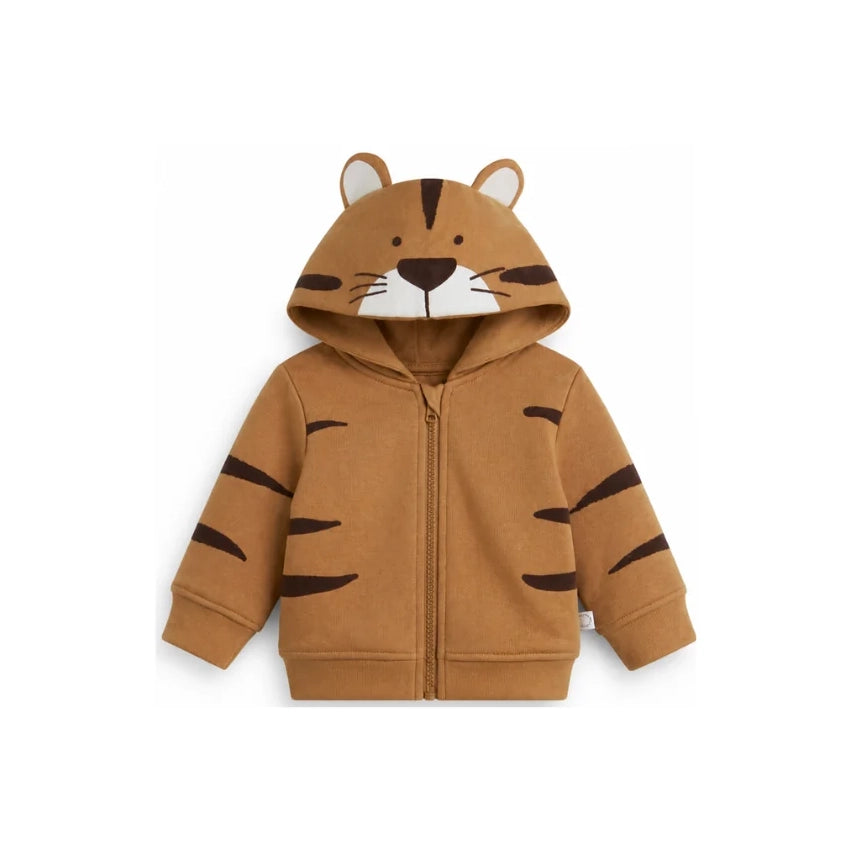Stella McCartney Kids-Zip Up Tiger Hooded Sweatshirt Tan
