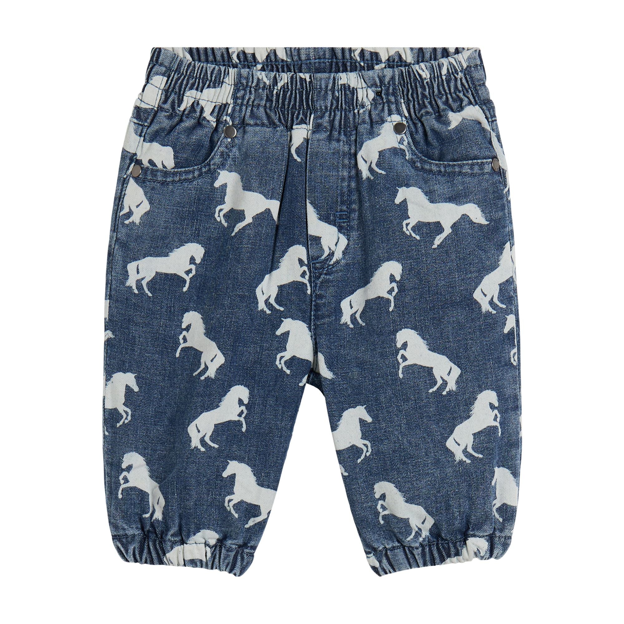 Stella McCartney Kids-Baby Boy Horse Print Denim Pants Blue