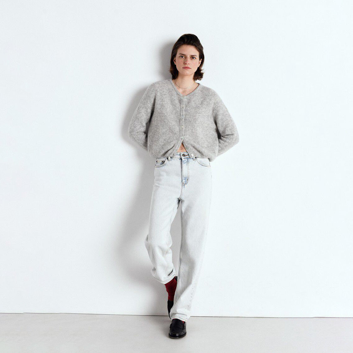 American Vintage-Women Gilet Court ML Col Rond Vitow Gris Clair Chine