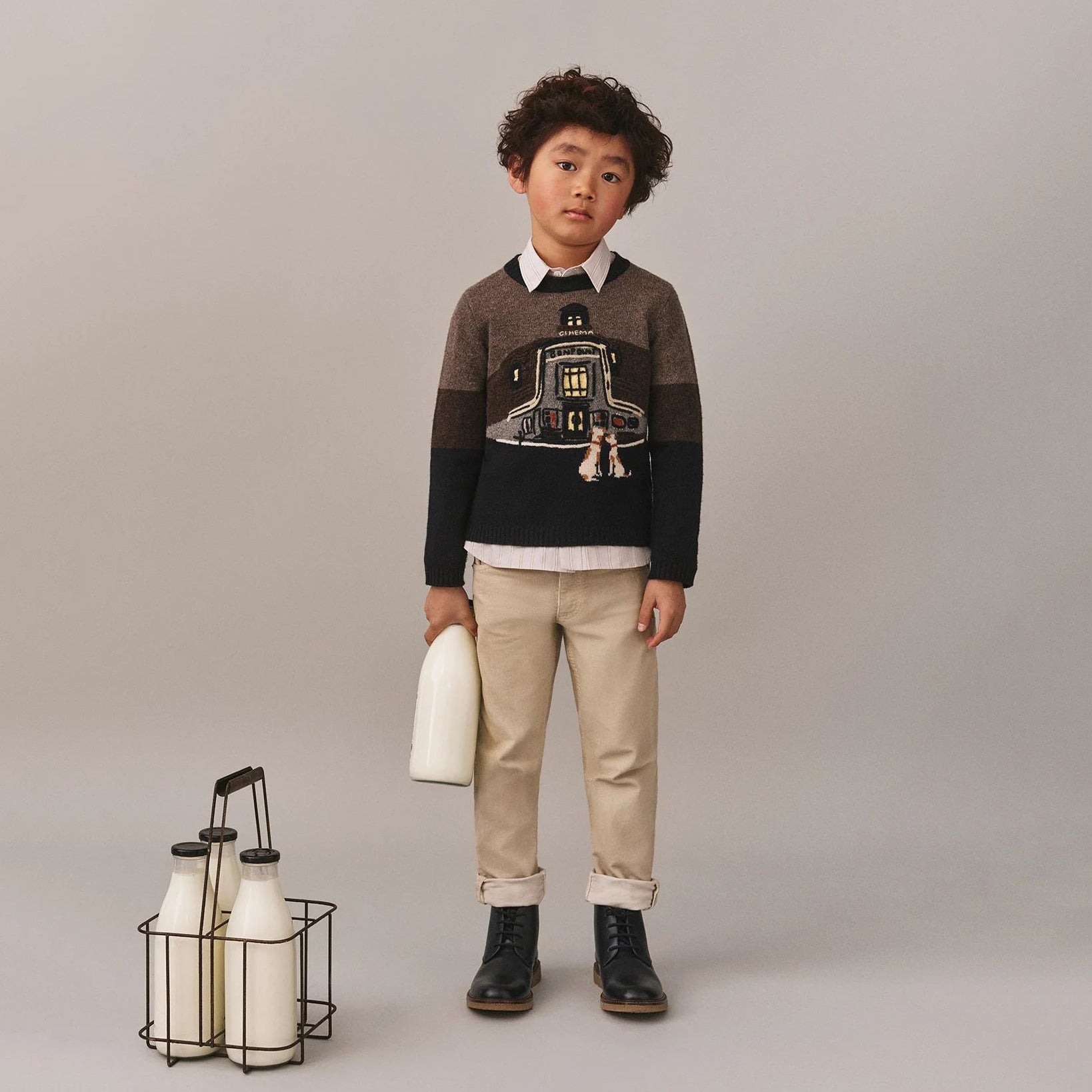 Bonpoint-Jean jacquard sweater with Bonpoint cinema design in wool