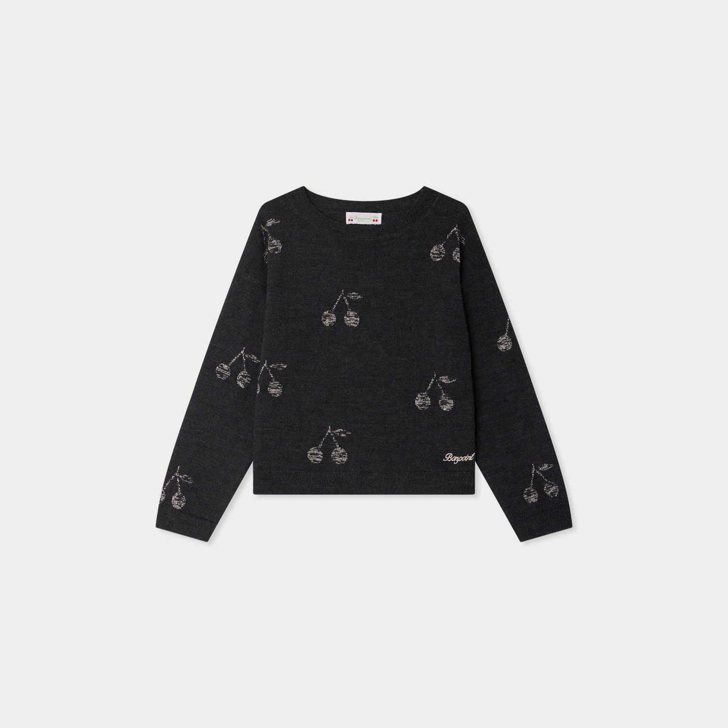 Bonpoint-Jabaro Cherry Jacquard Sweater With Copper Wool Thread