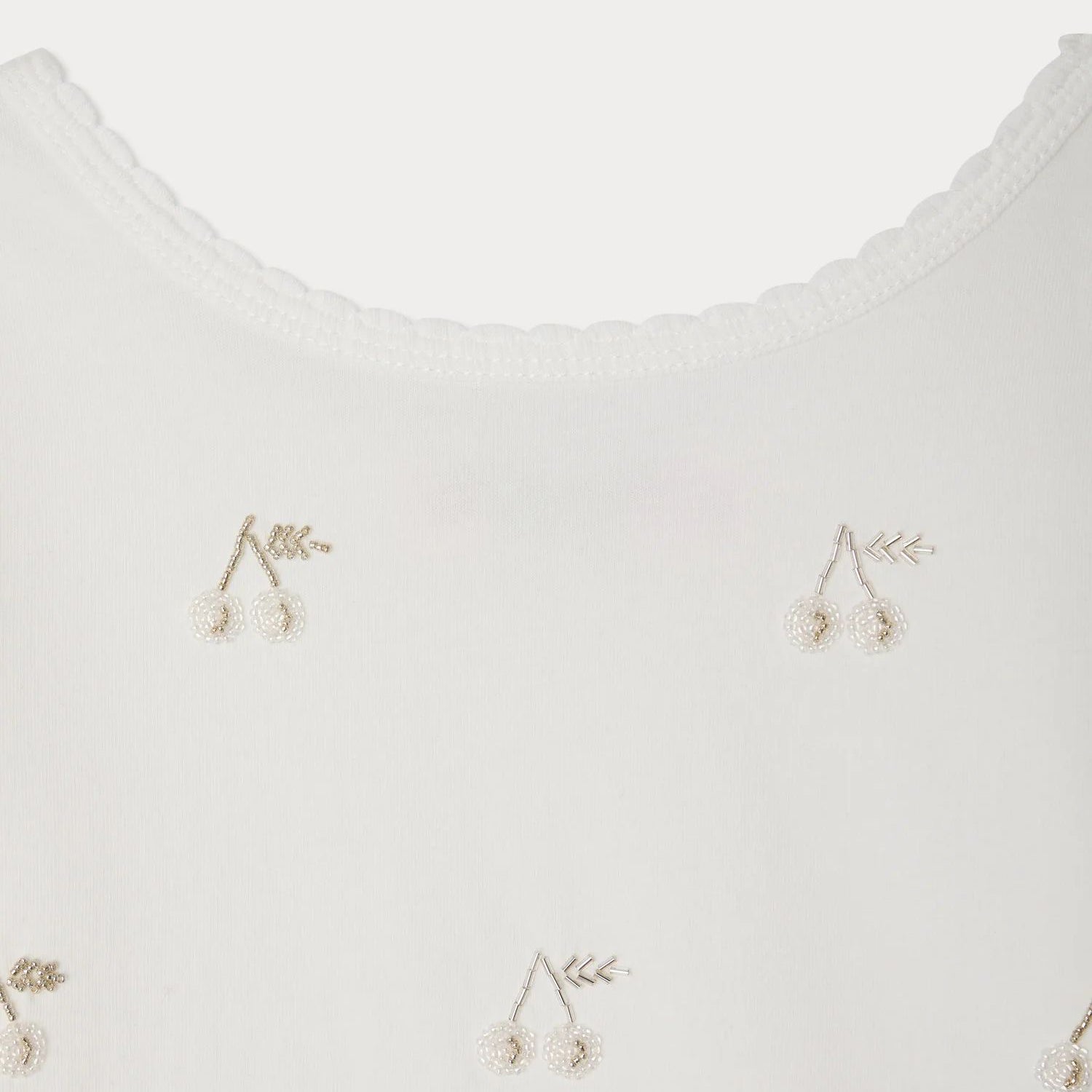 Bonpoint-Jibou T-shirt embroidered with golden cherry beads in organic cotton