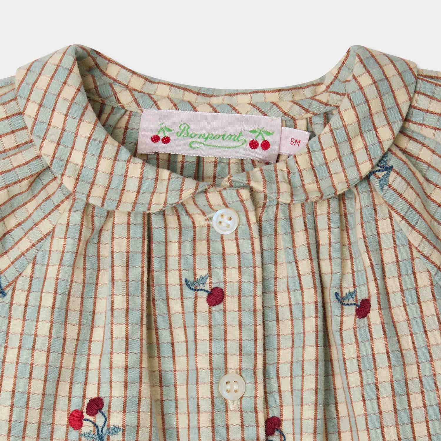 Bonpoint-Domino plaid blouse embroidered with cherries in organic cotton