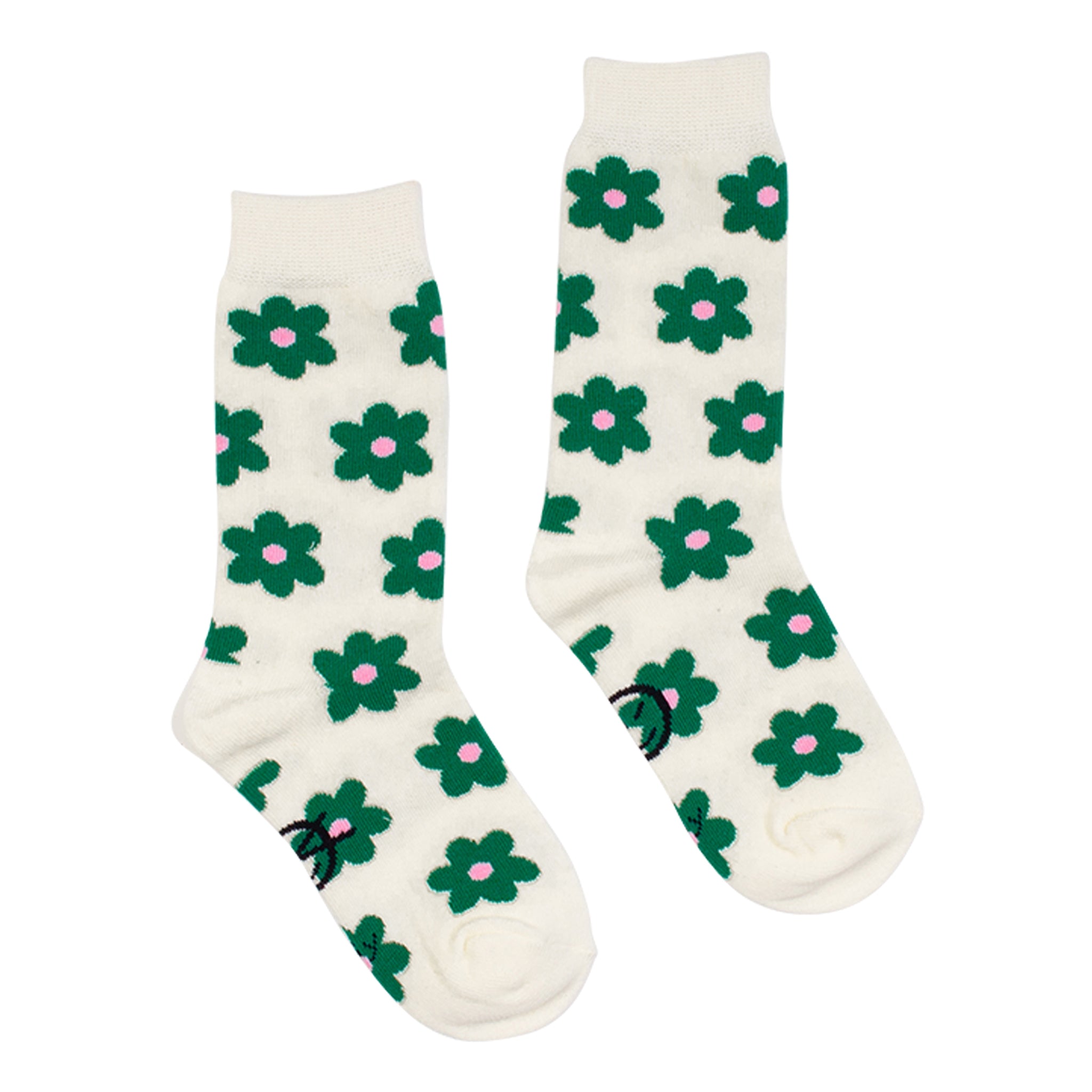 MULTI FLOWER SOCK-ECRU/SAIL GREEN