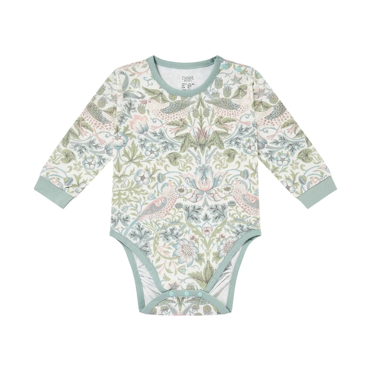 Nest Designs-Long Sleeve Onesie Strawberry Thief Slate Blue