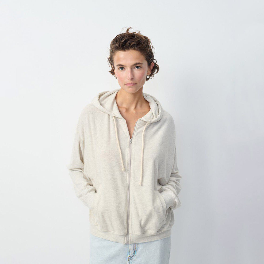 American Vintage-Women Sweat ML Capuche Zippe Ypawood Gris Chine