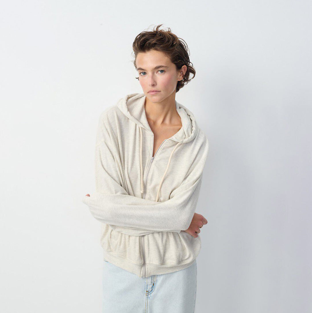 American Vintage-Women Sweat ML Capuche Zippe Ypawood Gris Chine