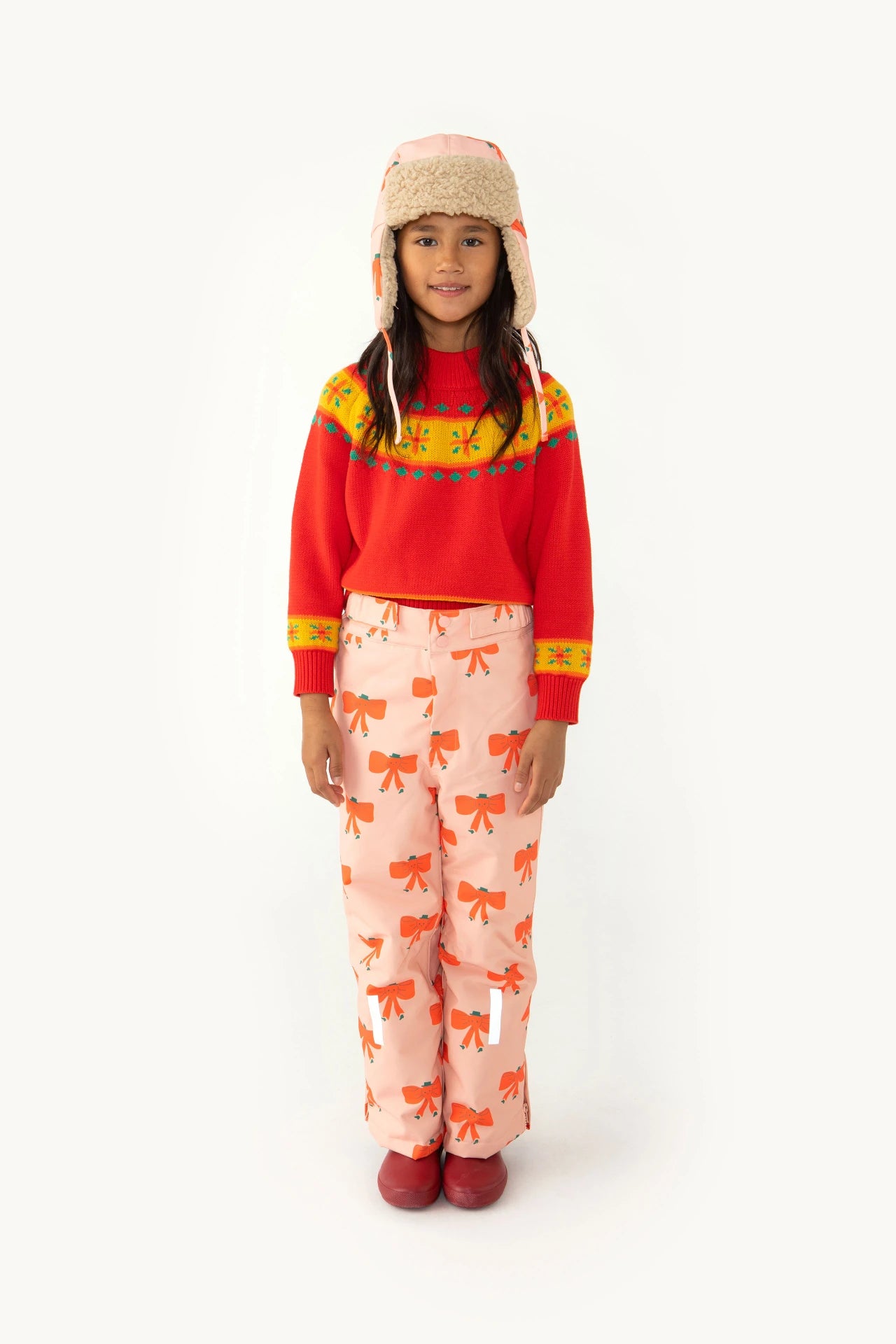 TINY BOW SNOW PANT PEACH-NEW ARRIVAL