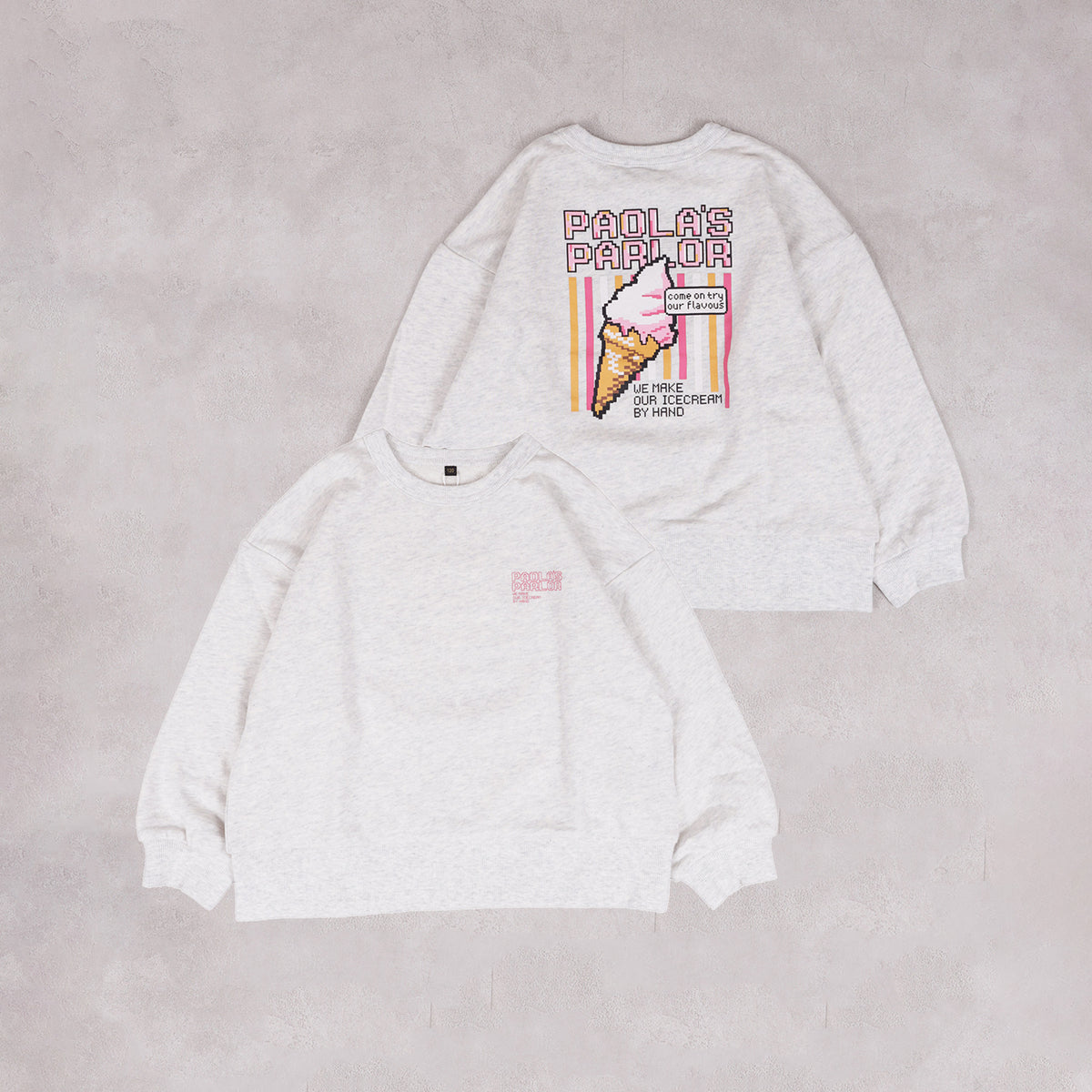 Markey's-Print Crew Neck Sweatshirt Off White Heather