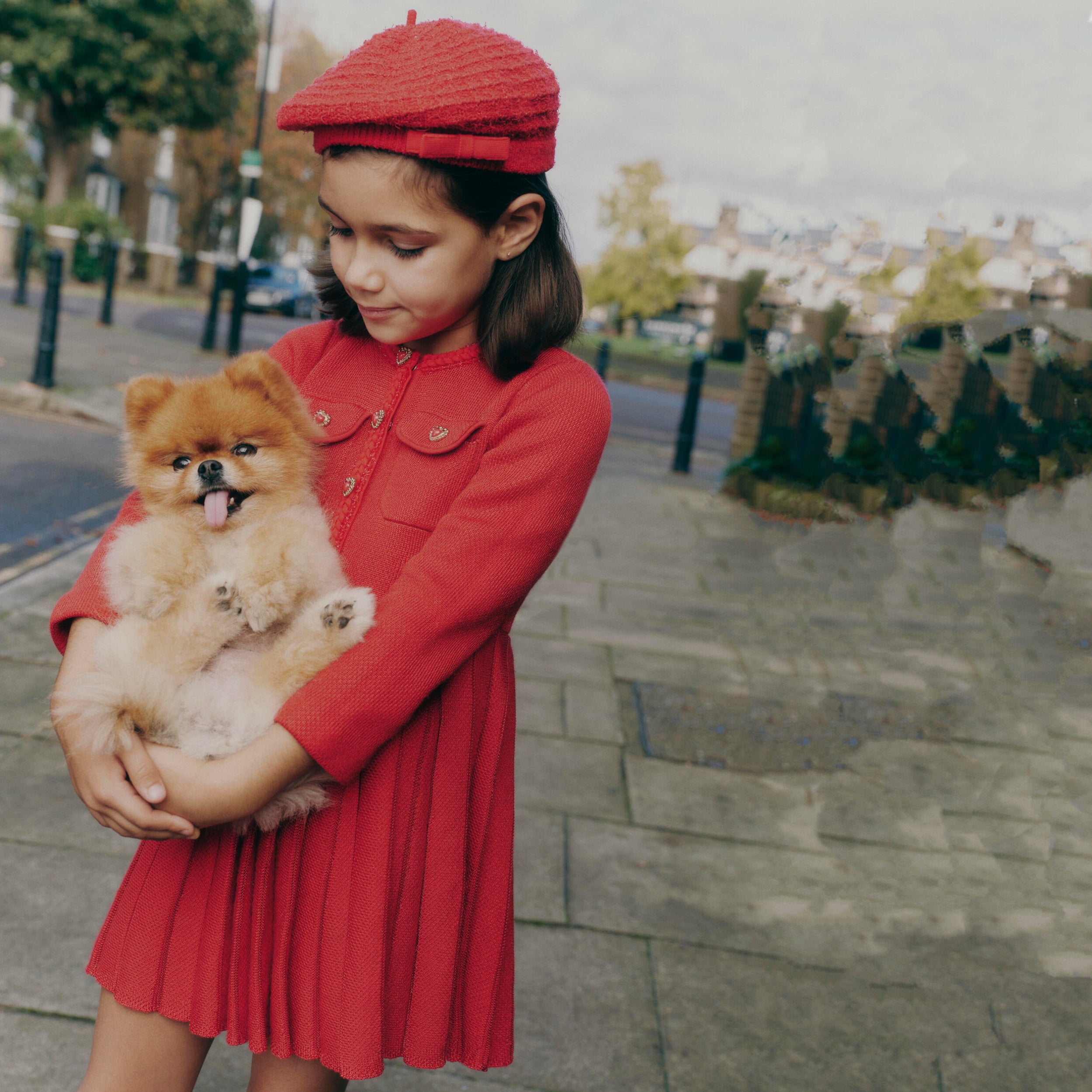 RED KNIT PLEATED DRESS