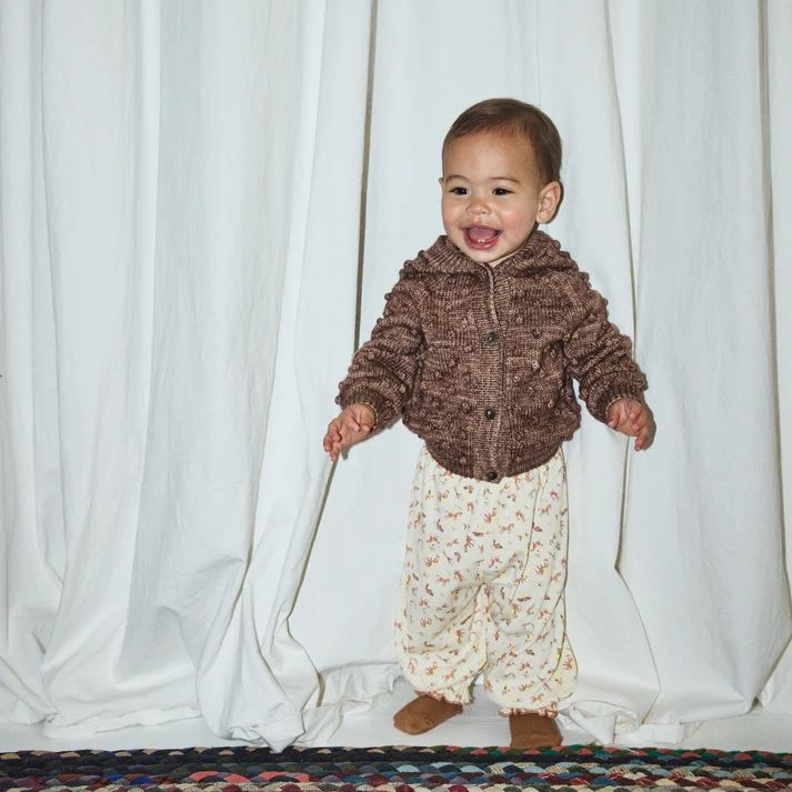 Misha & Puff-Baby Hooded Popcorn Cardigan Affogato