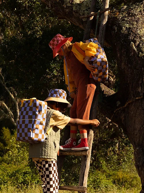 Sticky Lemon backpack large | farmhouse | checkerboard | blooming purple + soil green