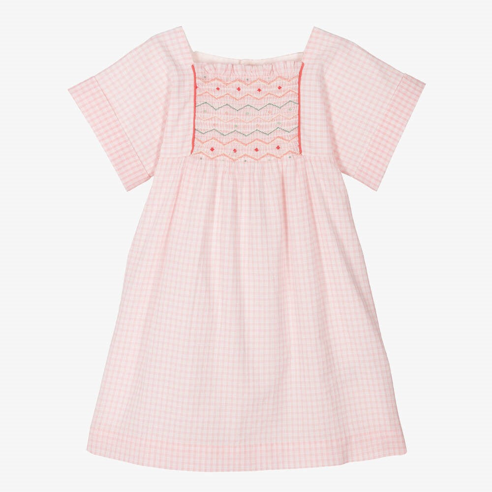 ROBE SMOCKEE PAYSANNE-CA ROSE PALE