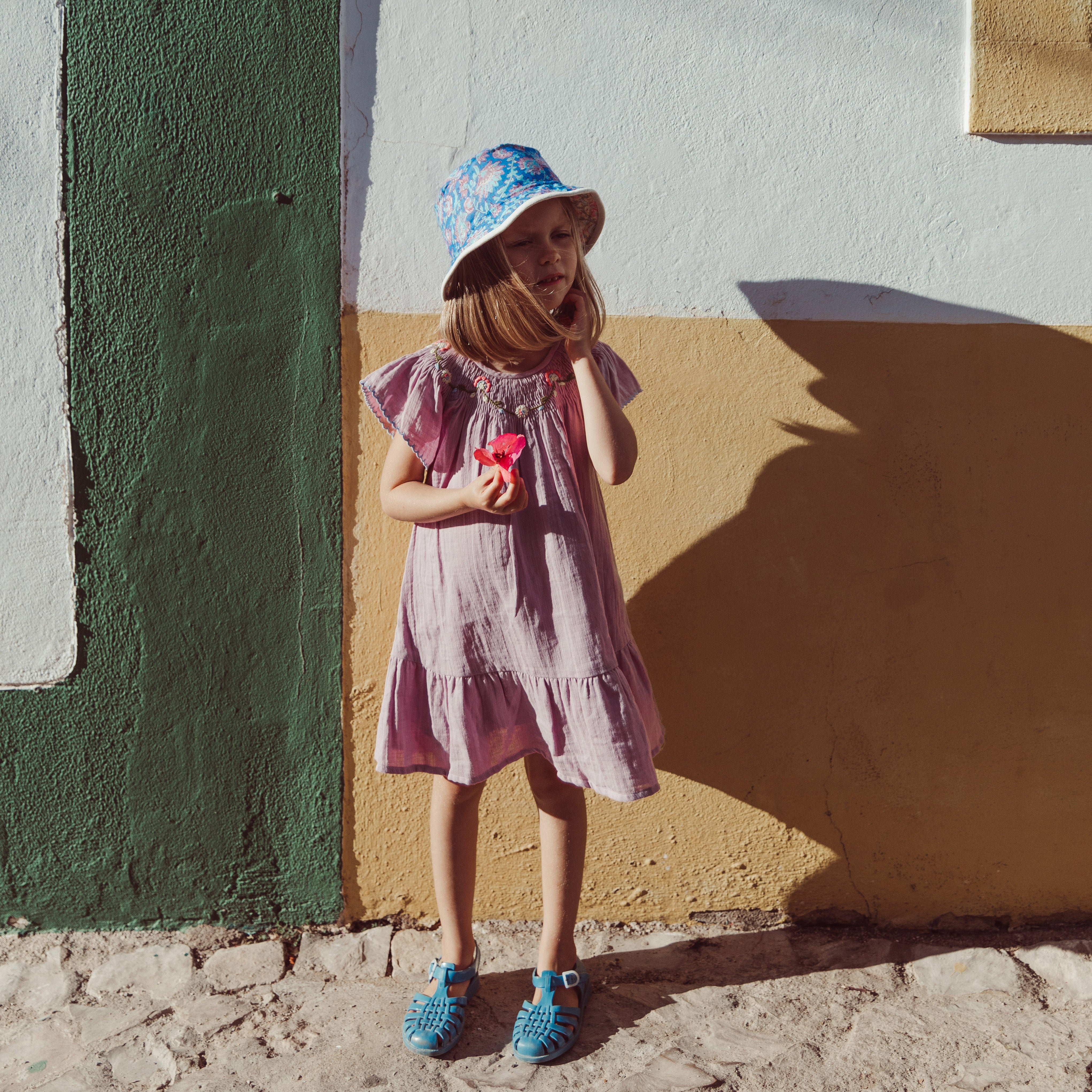 Girls Blue Cotton Sun Hat