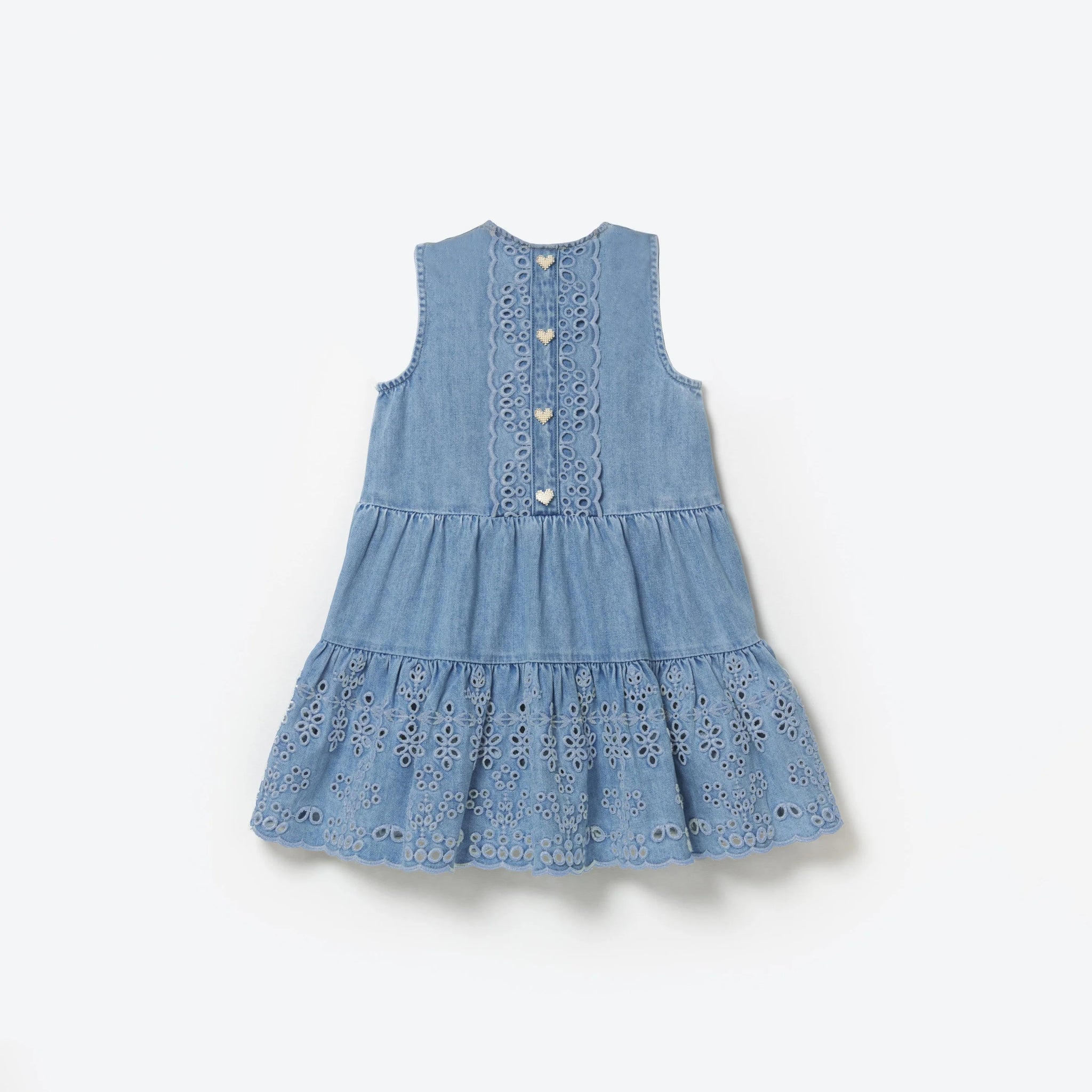 LIGHT WASH DENIM EMBROIDERED MINI DRESS