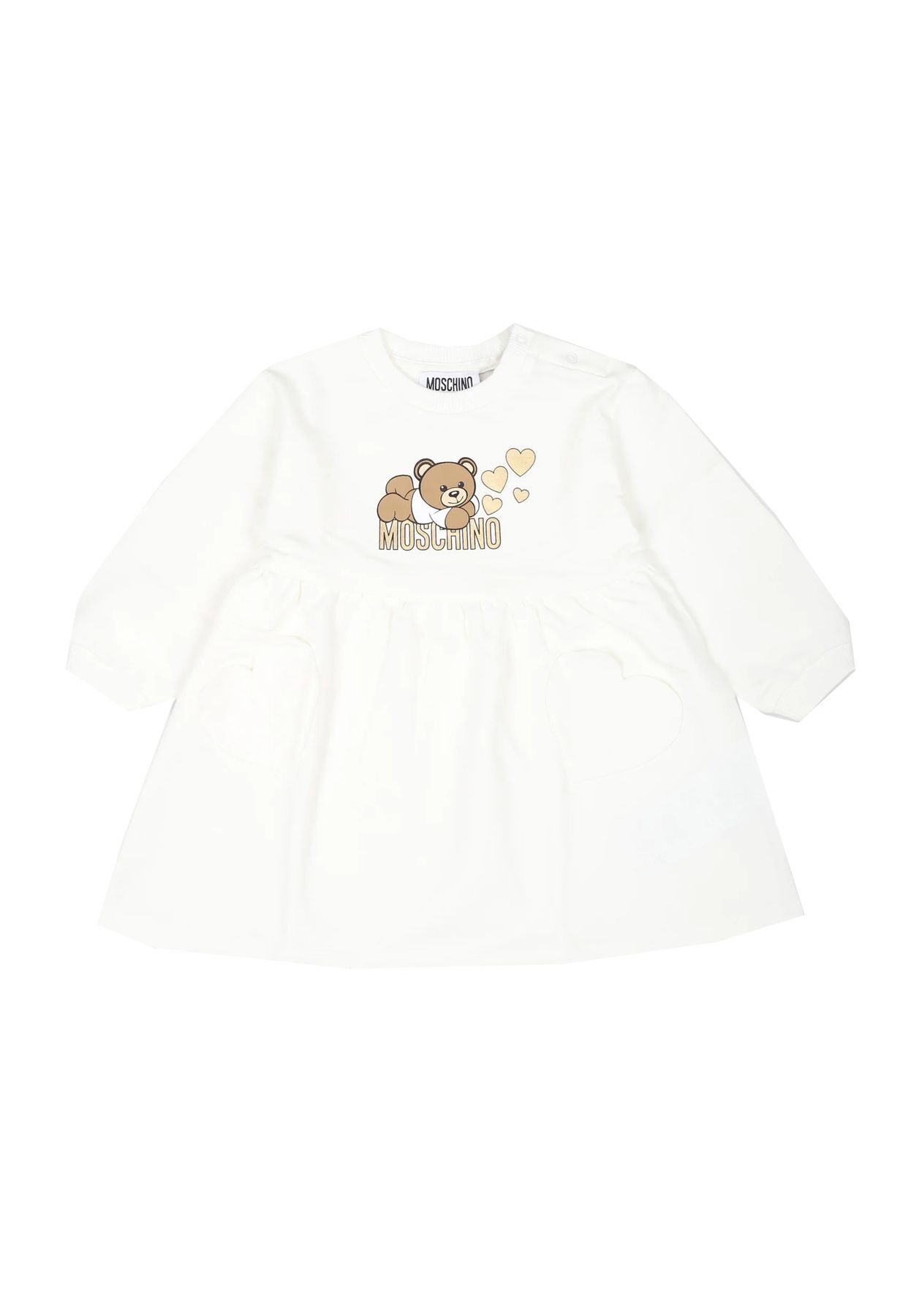 GIRL LS DRESS WITH HEART POCKETS AND BEAR PRINT-CLOUD