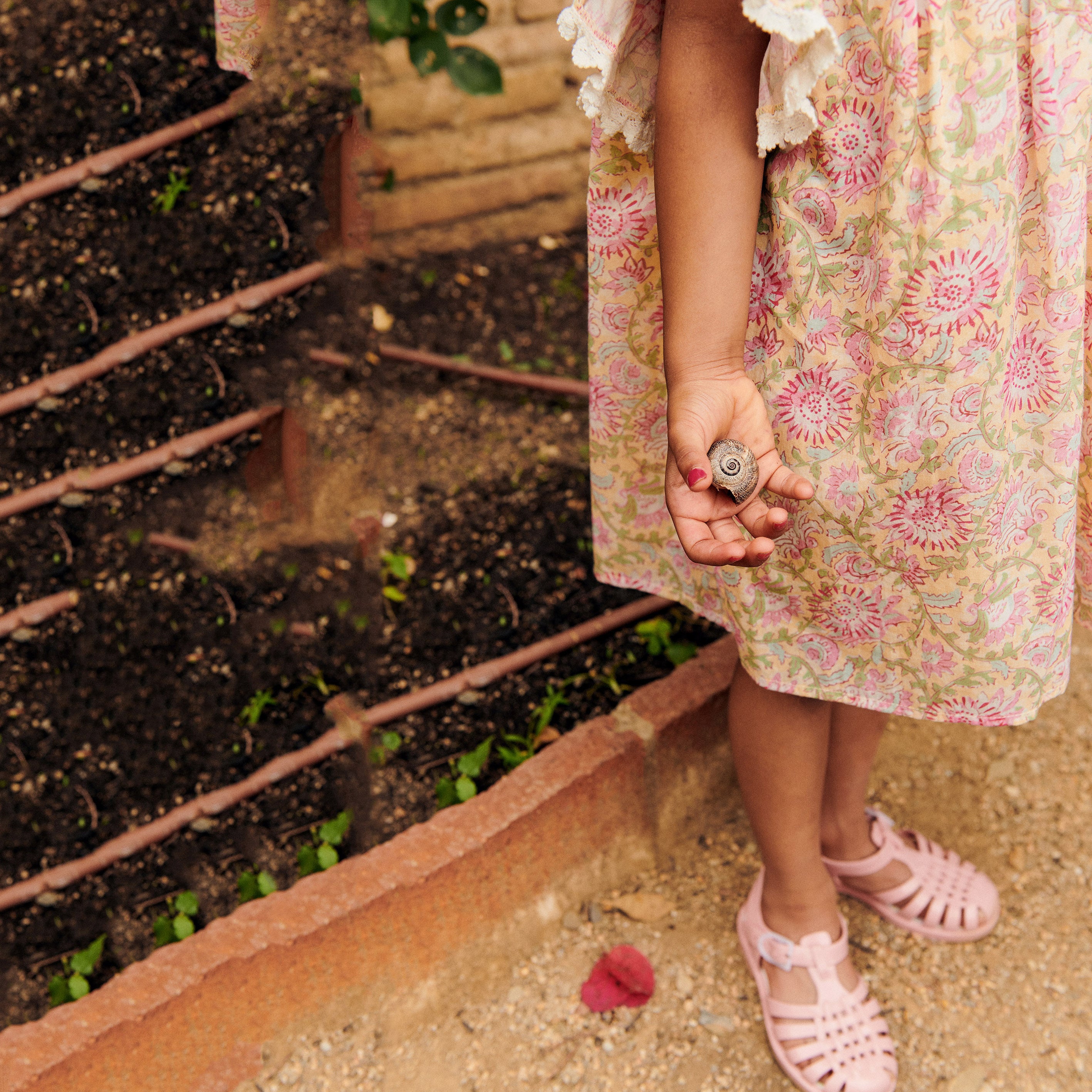 Louise Misha-Girls Pink Floral Cotton Dress