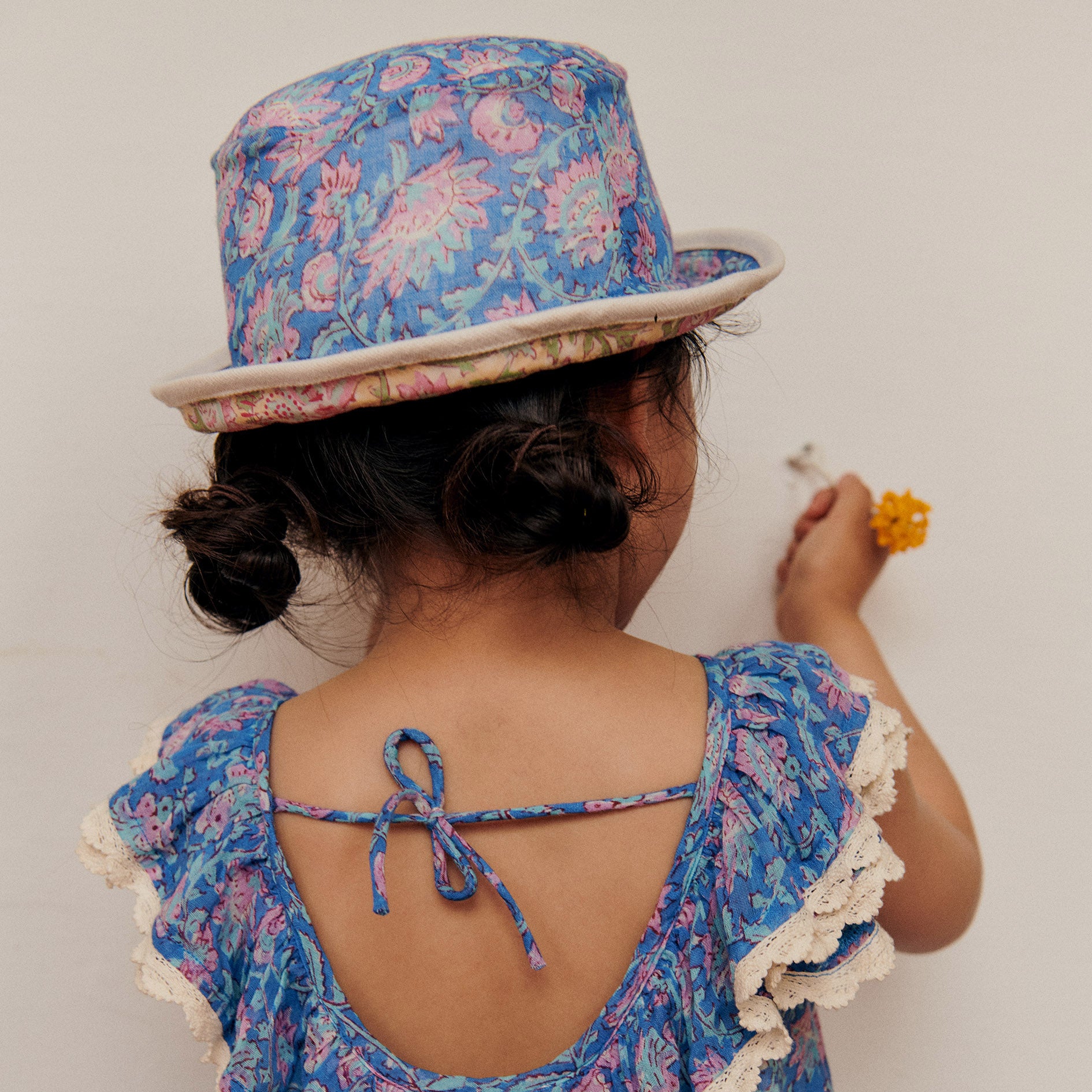 Louise Misha-Girls Blue Cotton Sun Hat