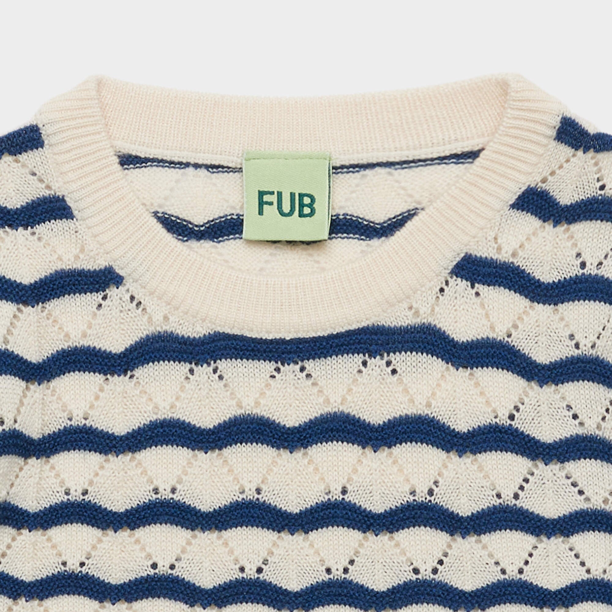 FUB-Pointelle Tee Ecru/Deep Indigo