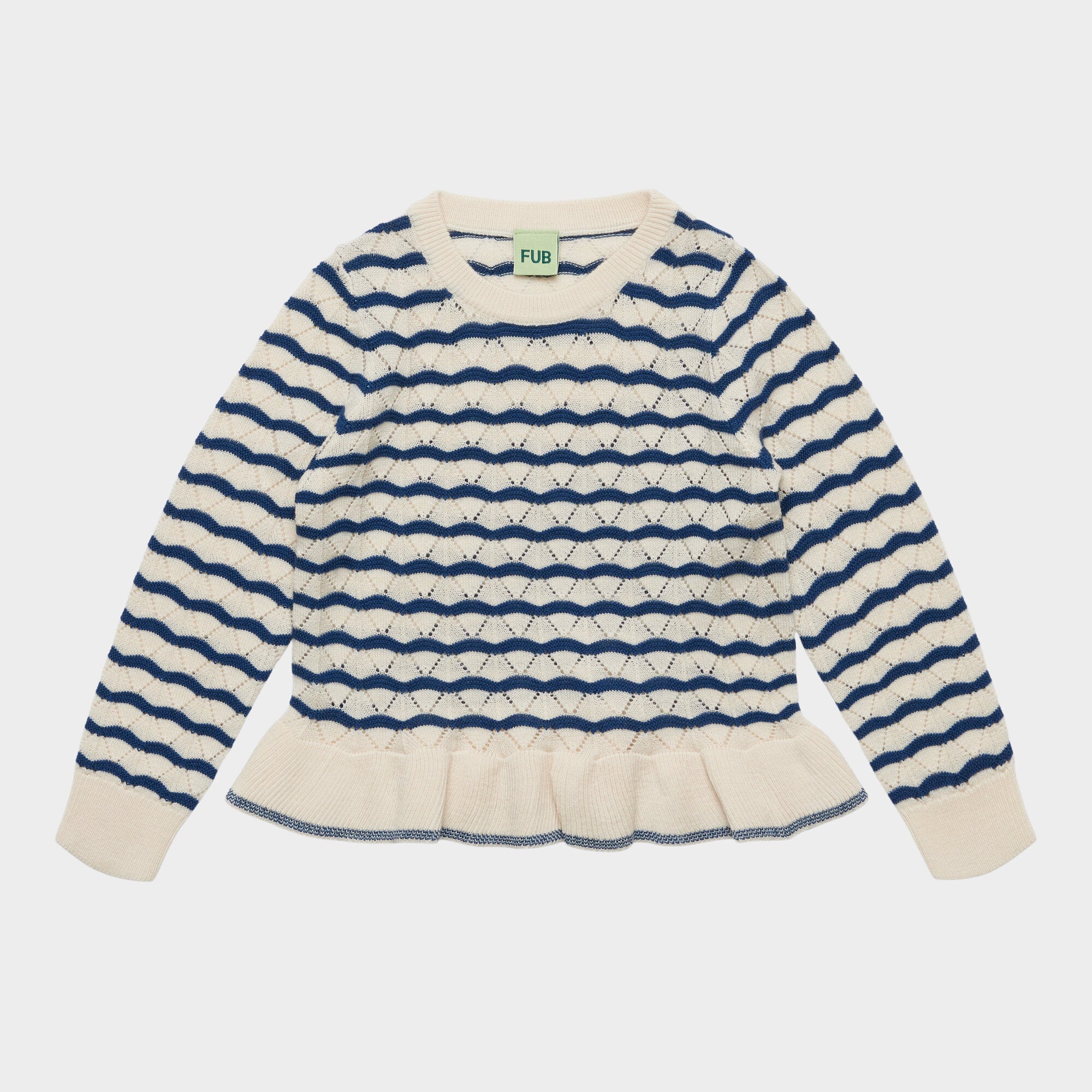 FUB-Pointelle Tee Ecru/Deep Indigo
