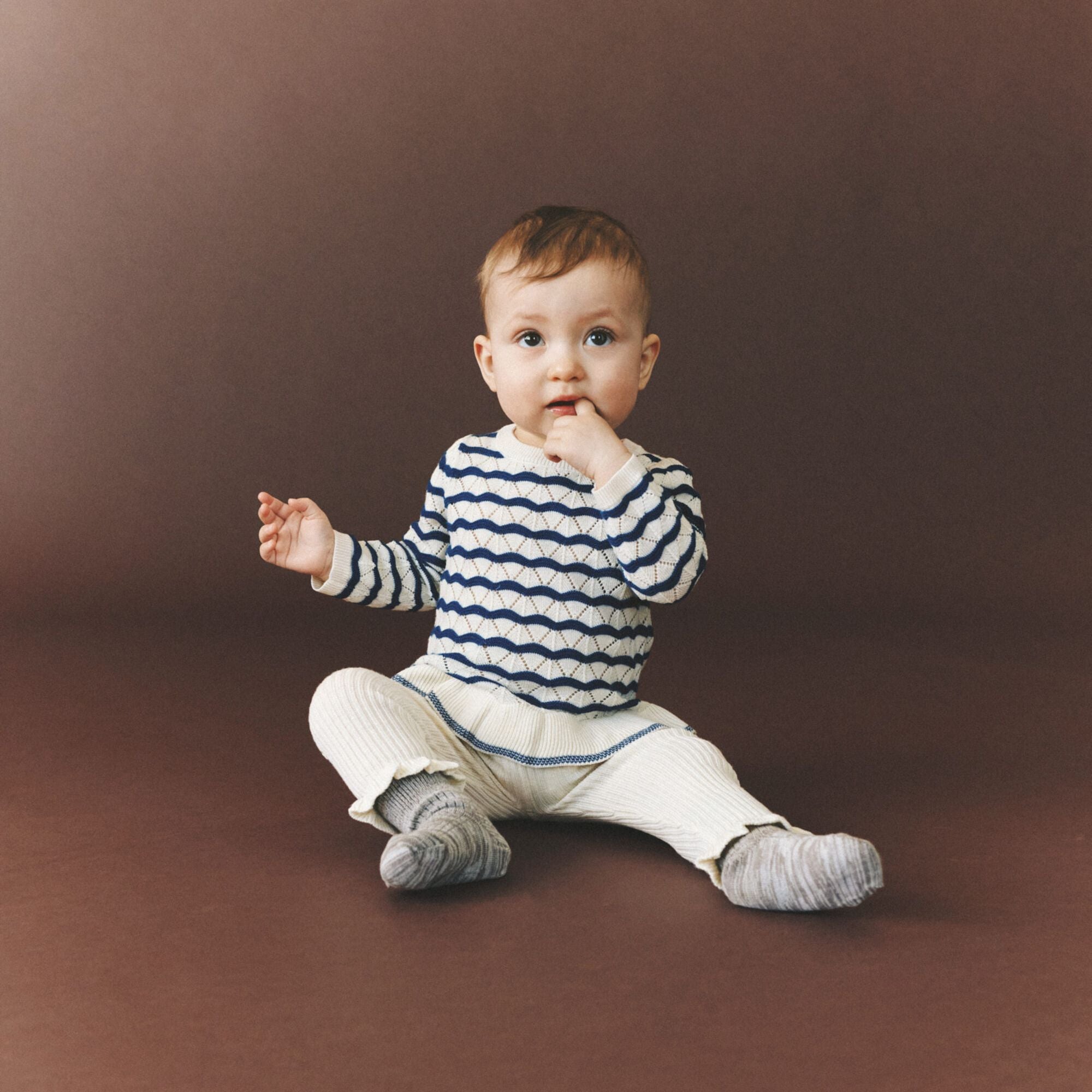 FUB-Baby Pointelle Tee Ecru/Deep Indigo