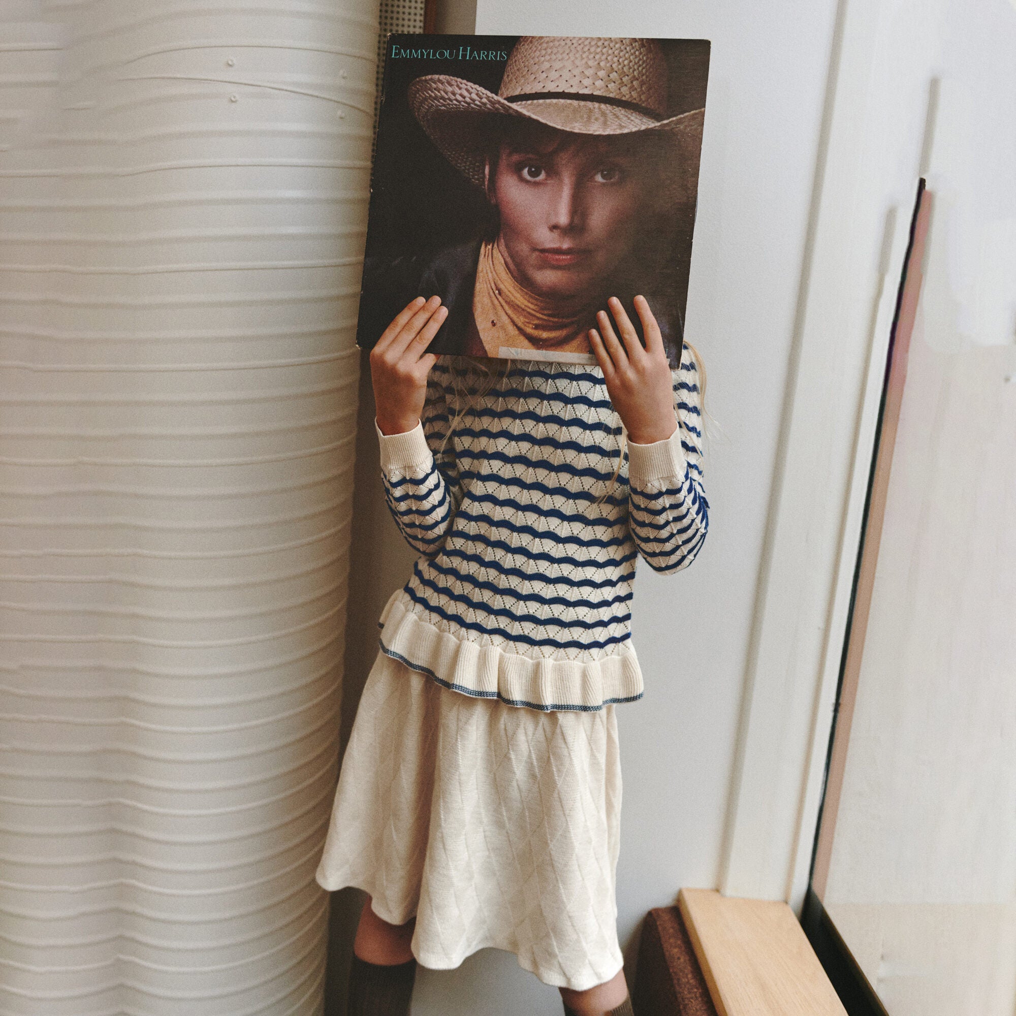 FUB-Pointelle Tee Ecru/Deep Indigo