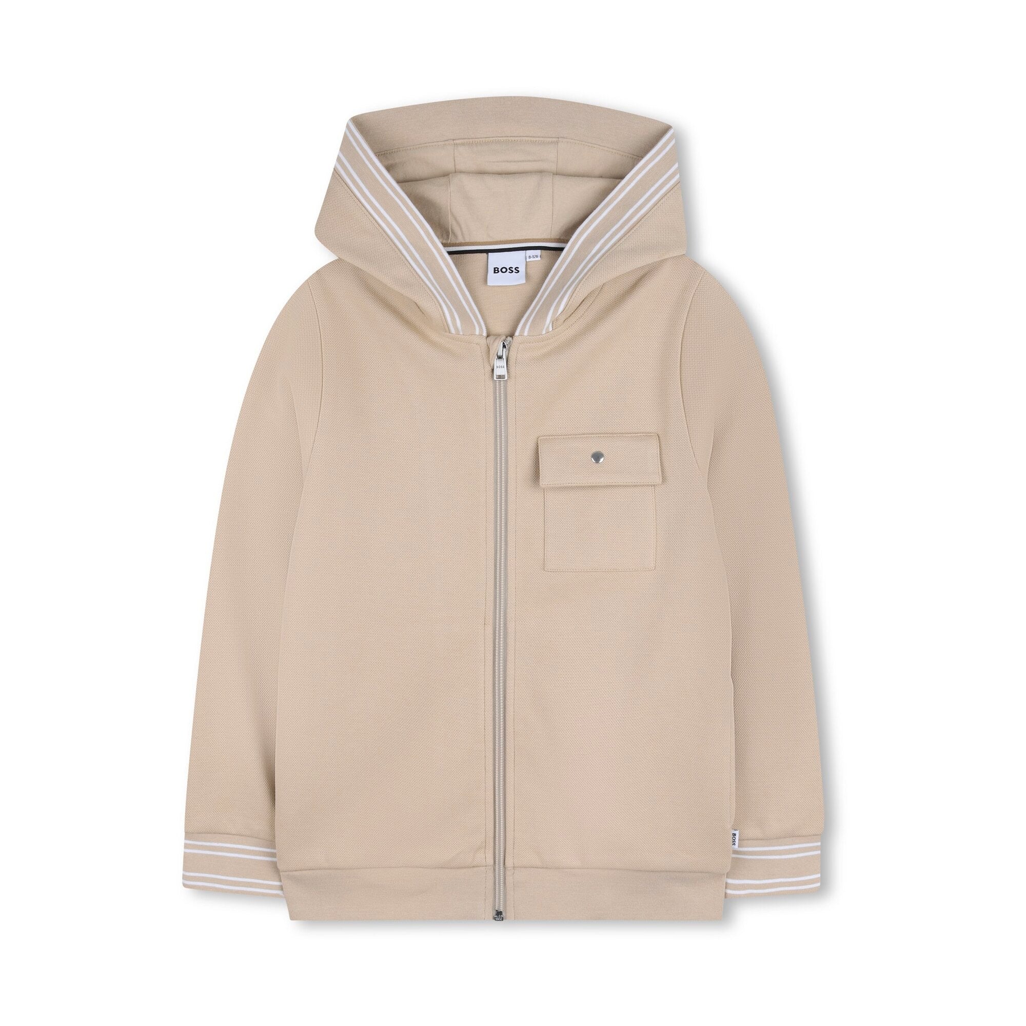 Boss-Hooded Cardigan Stone