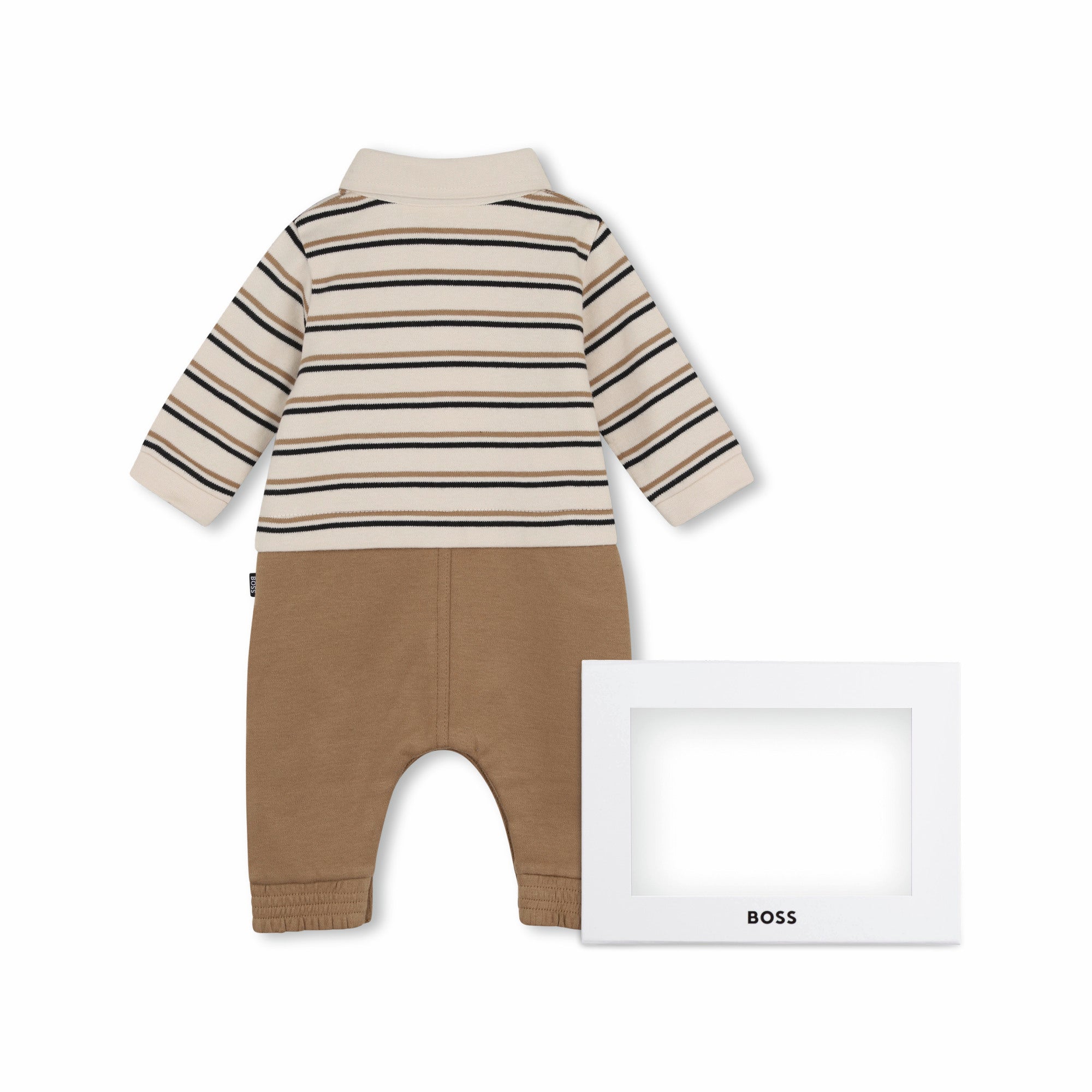 Boss-Ls Striped 2In1 Look Coverall With Polo Collar New Beige