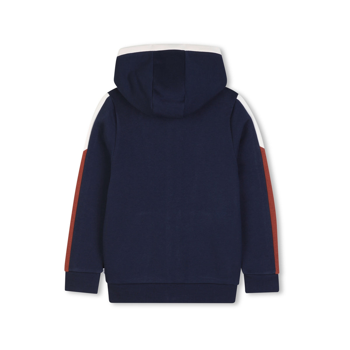 Boss-Hooded Jogging Cardigan In Brushed Fleece With Color Blocks Navy
