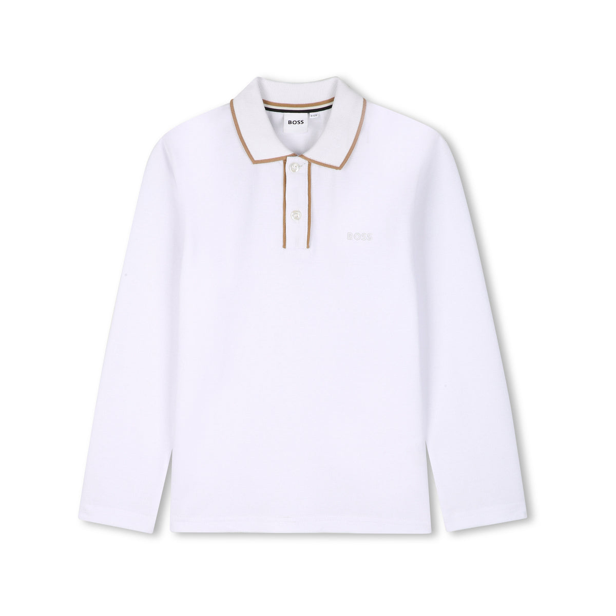 Boss-LS Pique Polo W Trim Around Collar And Placket White