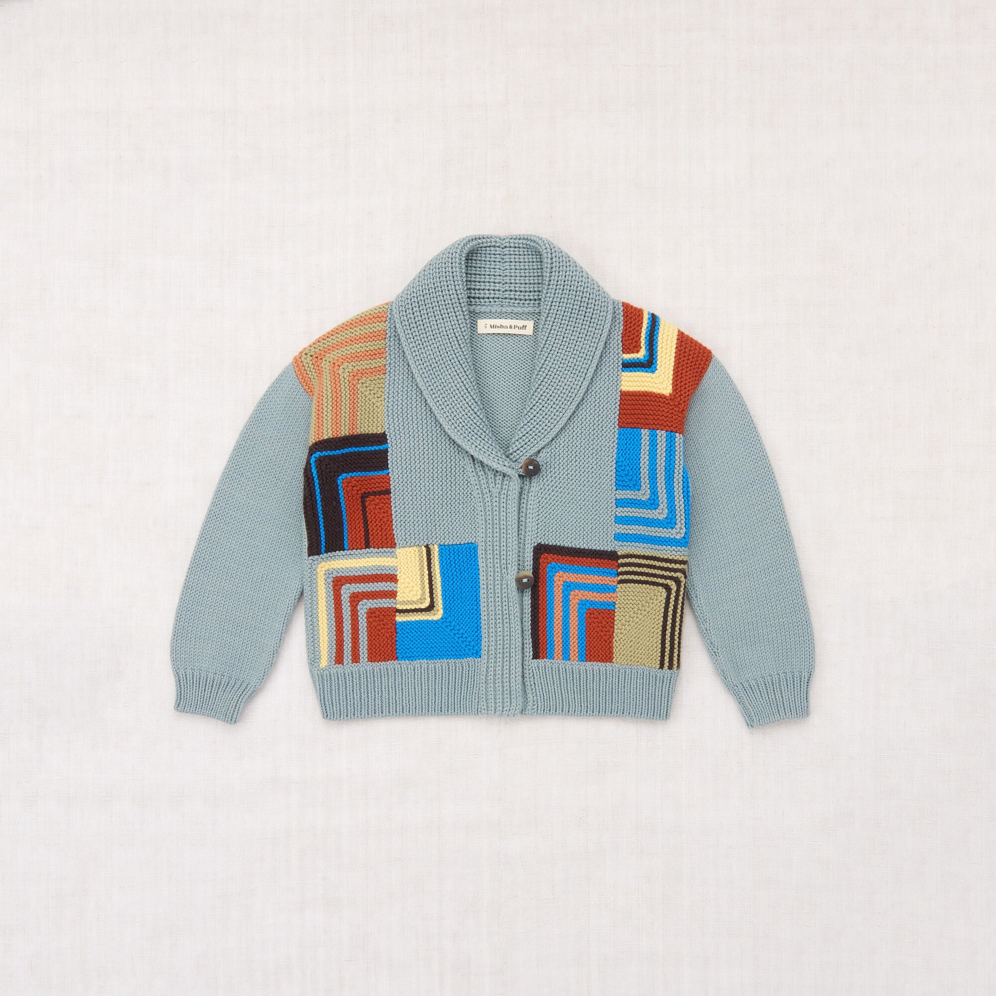Misha & Puff-Patchwork Shawl Collar Cardigan Overcast