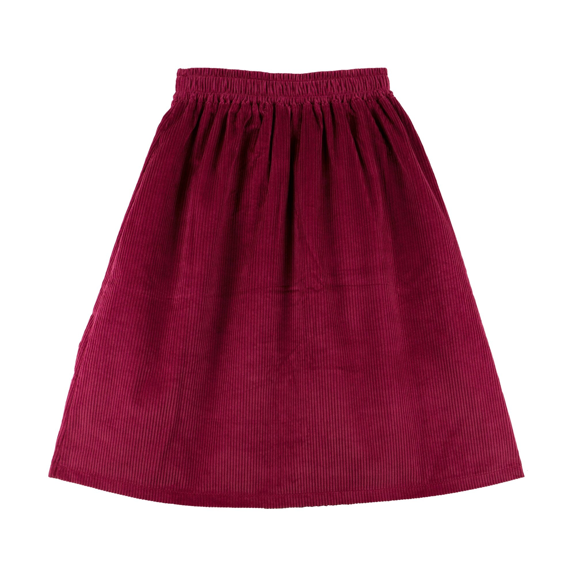 Morning Mess Therapy-Girls Scarlett Midi Skirt Organic Cotton Magenta Corduro