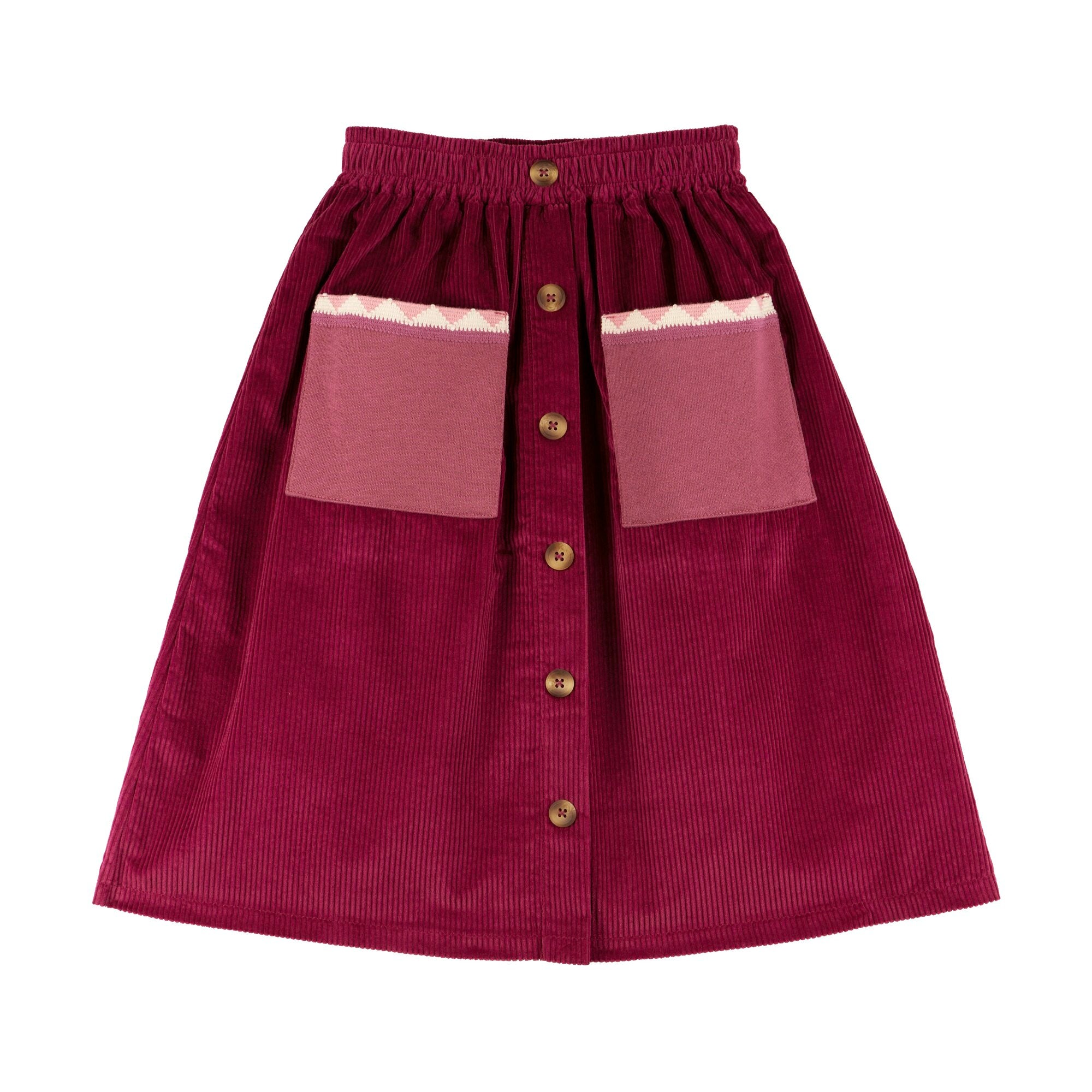 Morning Mess Therapy-Girls Scarlett Midi Skirt Organic Cotton Magenta Corduro