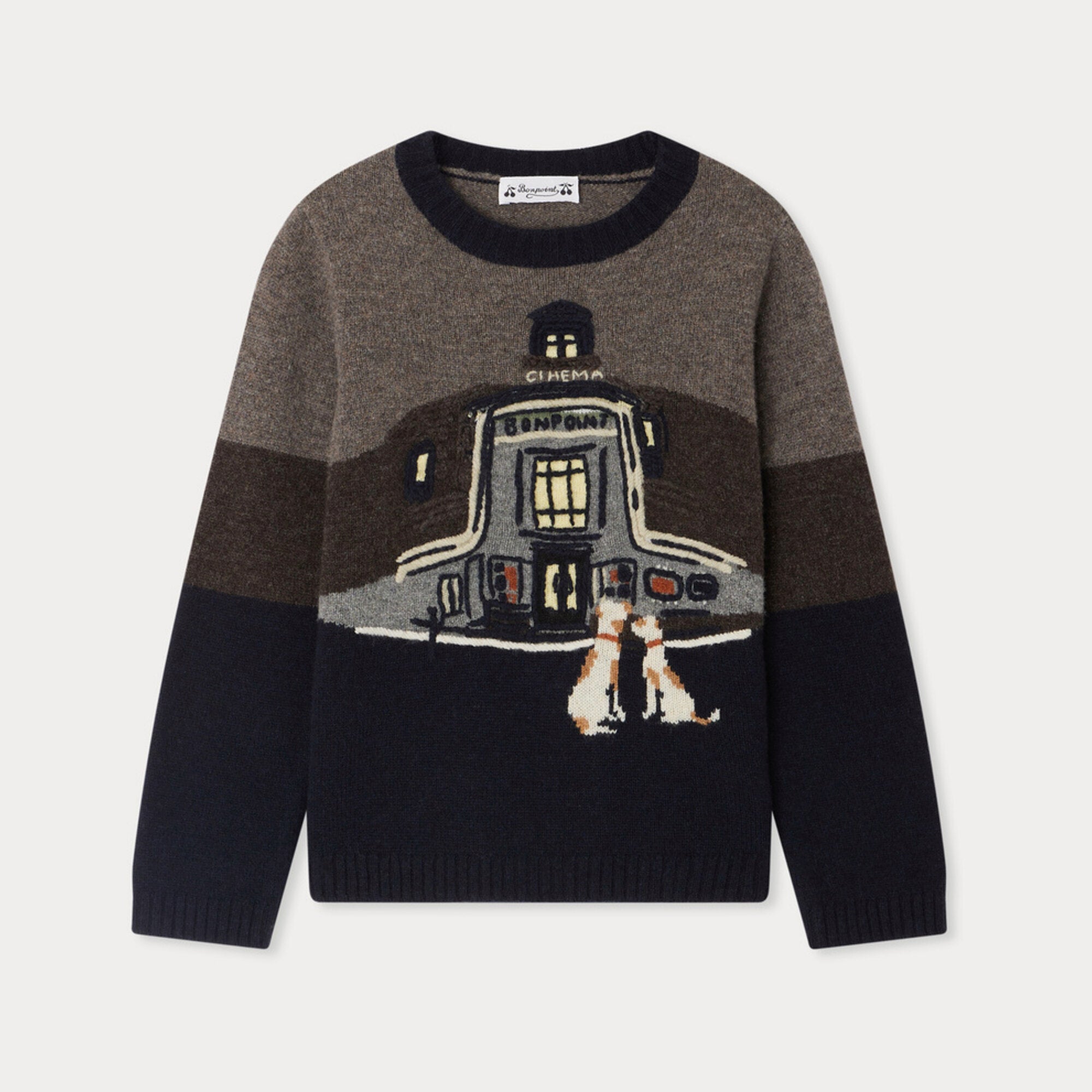 Bonpoint-Jean jacquard sweater with Bonpoint cinema design in wool