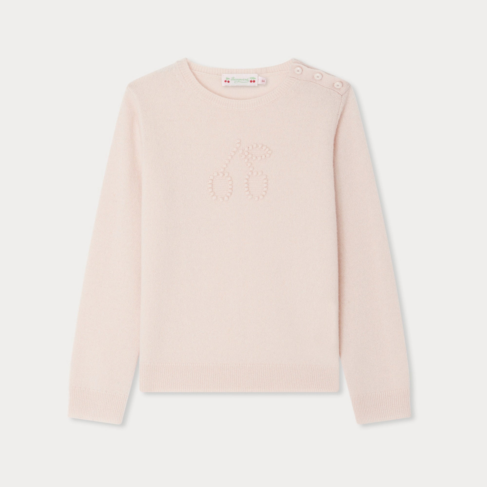 Bonpoint-Jaana cashmere sweater in pink with cherry embroidery